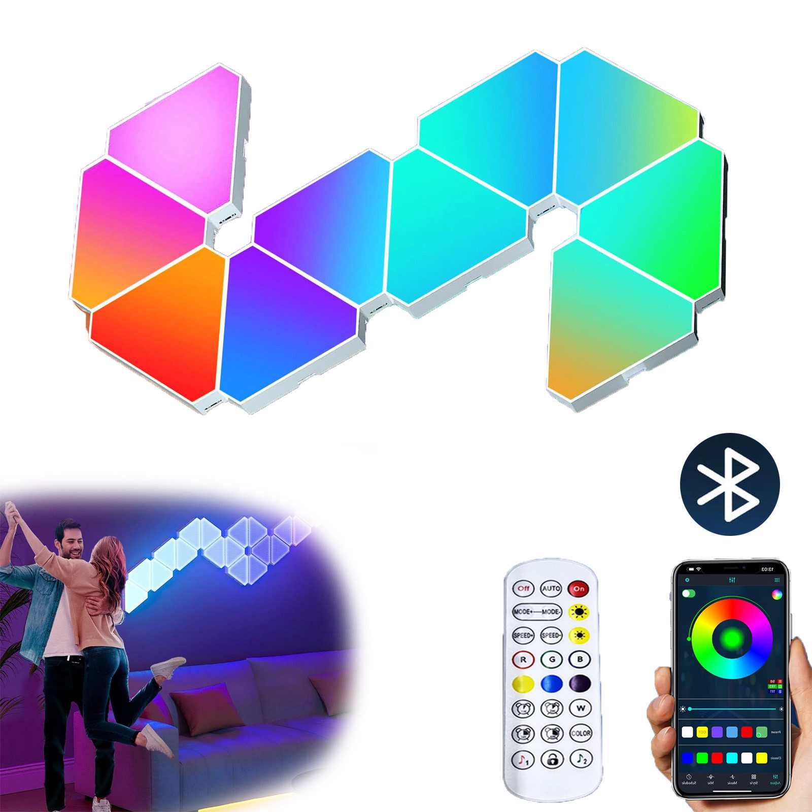 Jibenhome LED Panel LED Dreiecke Wandleuchte MusikSync Timer,Echte RGB Gami günstig online kaufen