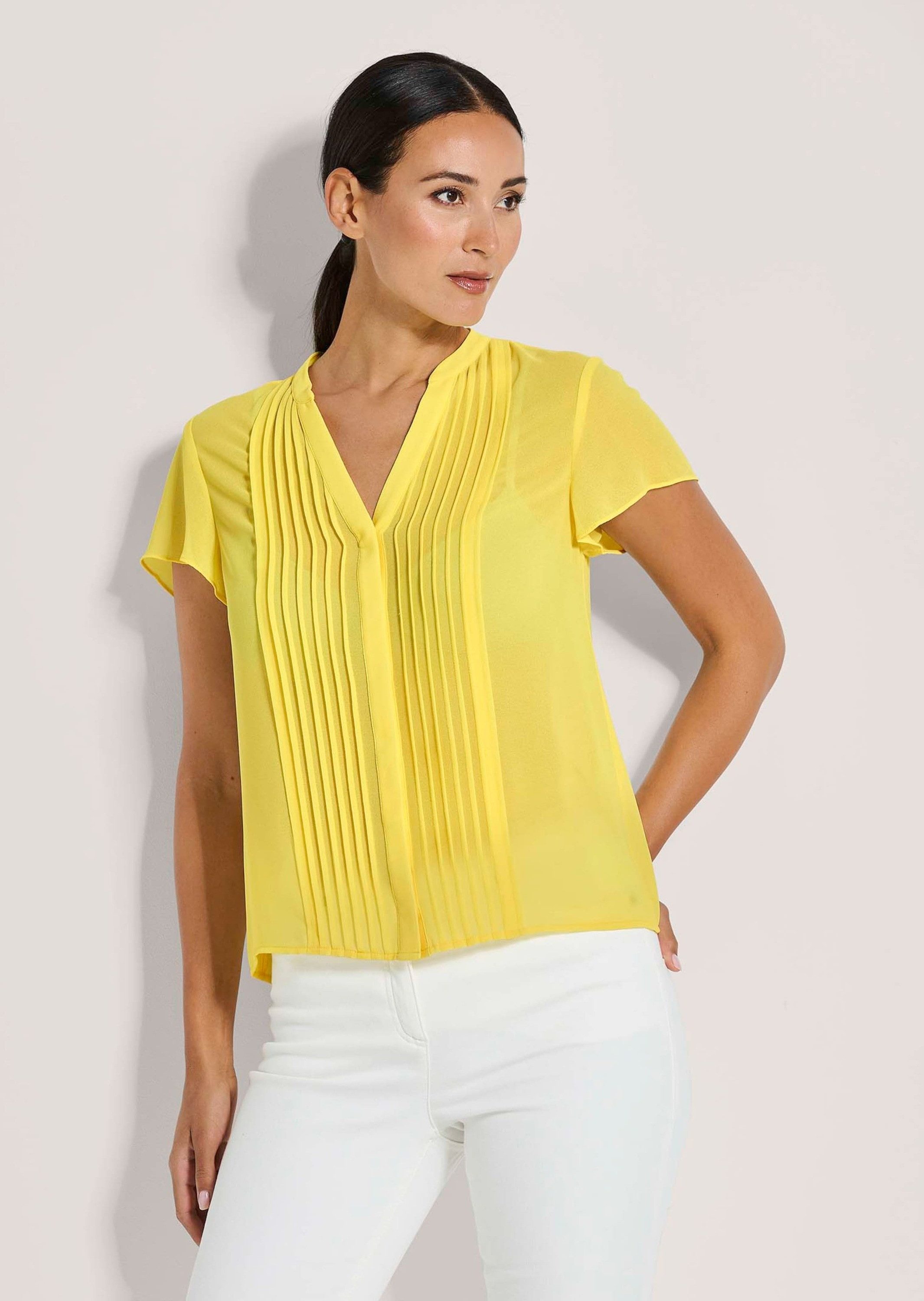 Kurzarmbluse Kurzarm-Bluse mit Biesen