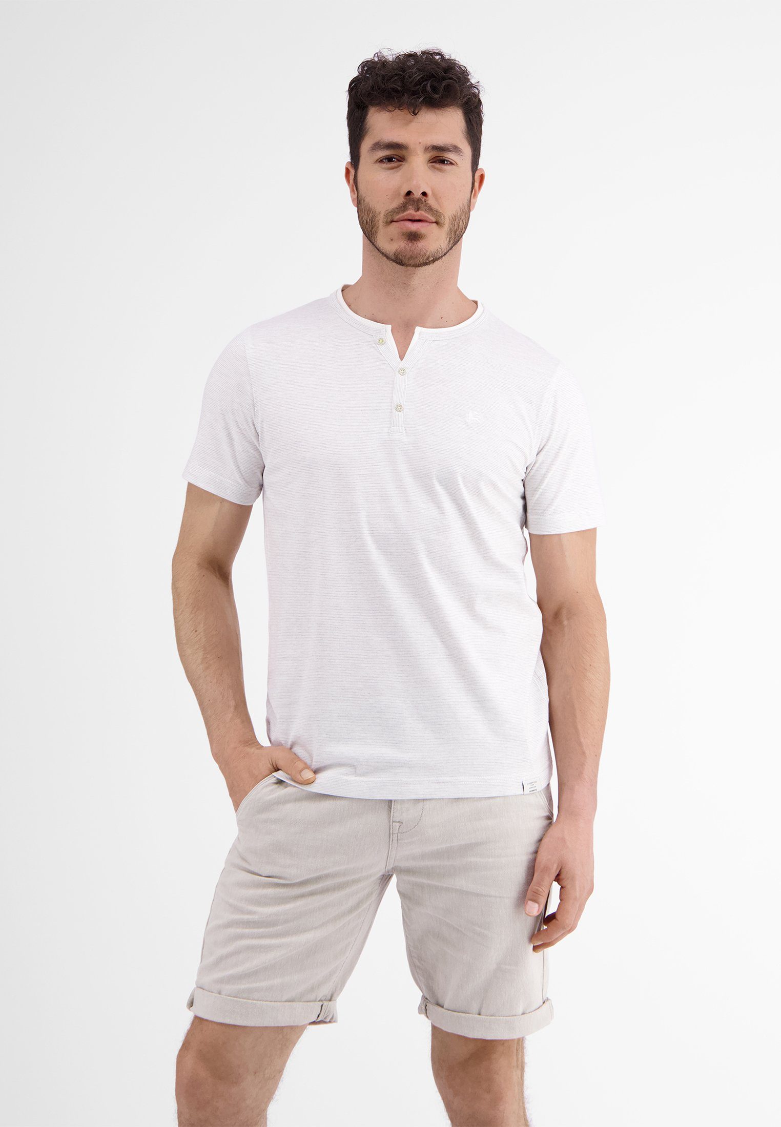 LERROS T-Shirt LERROS Serafino mit Finelinerstreifen, washed WHITE | 