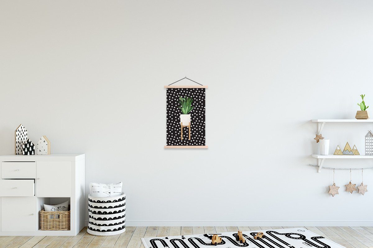 MuchoWow Poster Zimmerpflanze - Pflanzgefäß - Dots, (1 St), Posterleiste, Textilposter für Wohnzimmer, Bilderleiste, Magnetisch