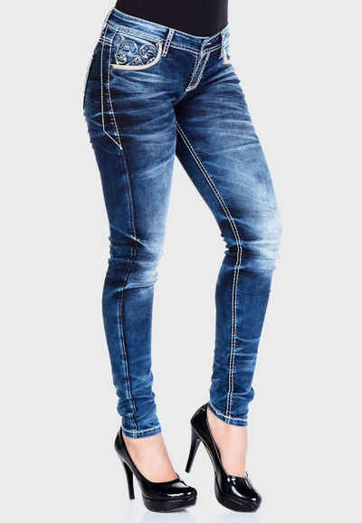Cipo & Baxx Slim-fit-Jeans mit bestickten Taschen