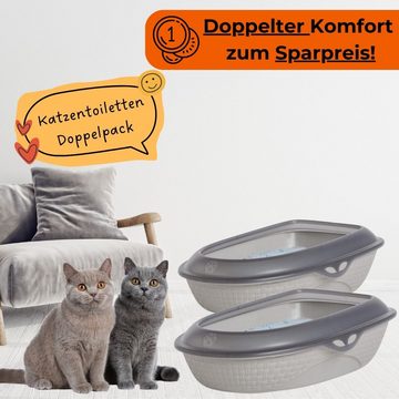 GarPet Katzentoilette 2x Katzentoilette XXL 60 cm Rattan Optik 2 Stück Dopplepack Katzen Klo