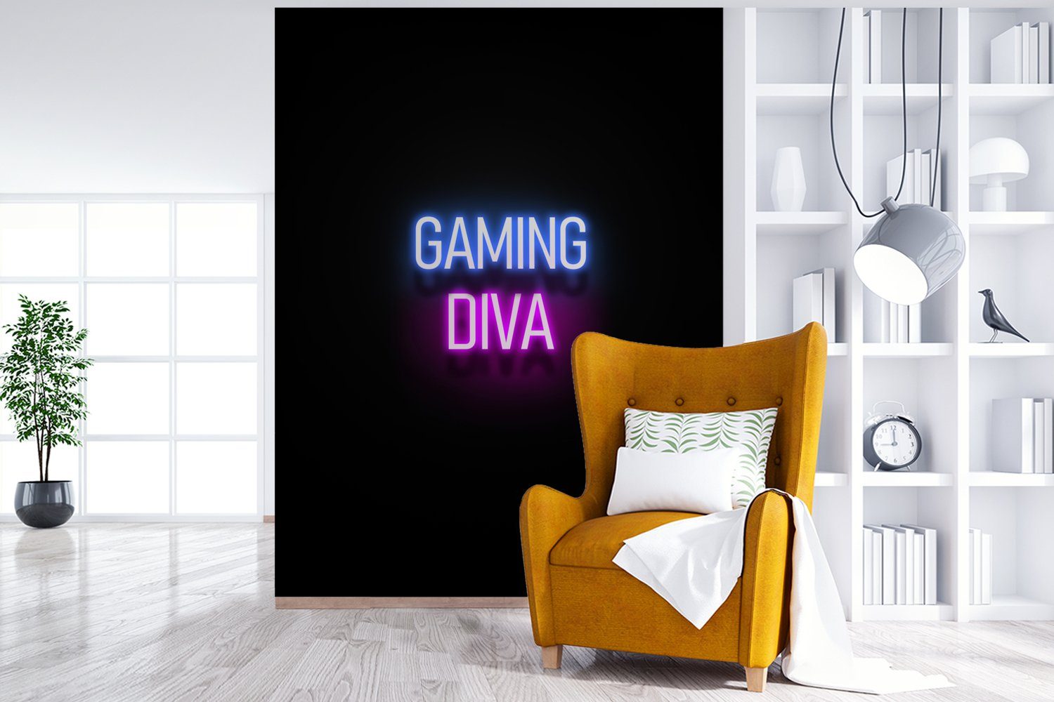 (4 Zitate für Gaming-Diva MuchoWow Neon Tapete St), Matt, - - Frauen, - - Vinyl Montagefertig bedruckt, Wandtapete Wohnzimmer, Gaming Fototapete