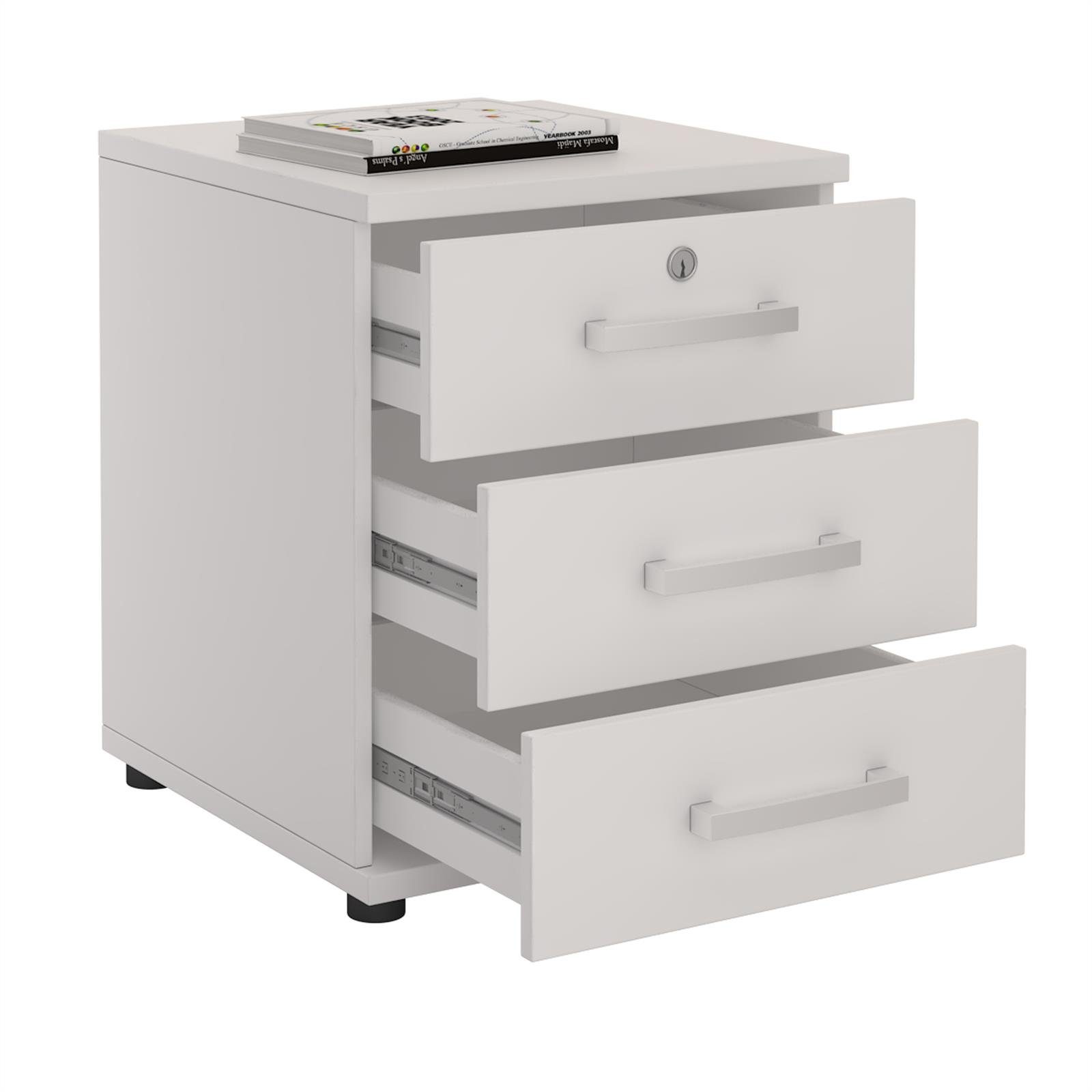 Büroschrank Schreibtischcontainer TORONTO, Bürocontainer weiß Rollcontainer abschließbar CARO-Möbel