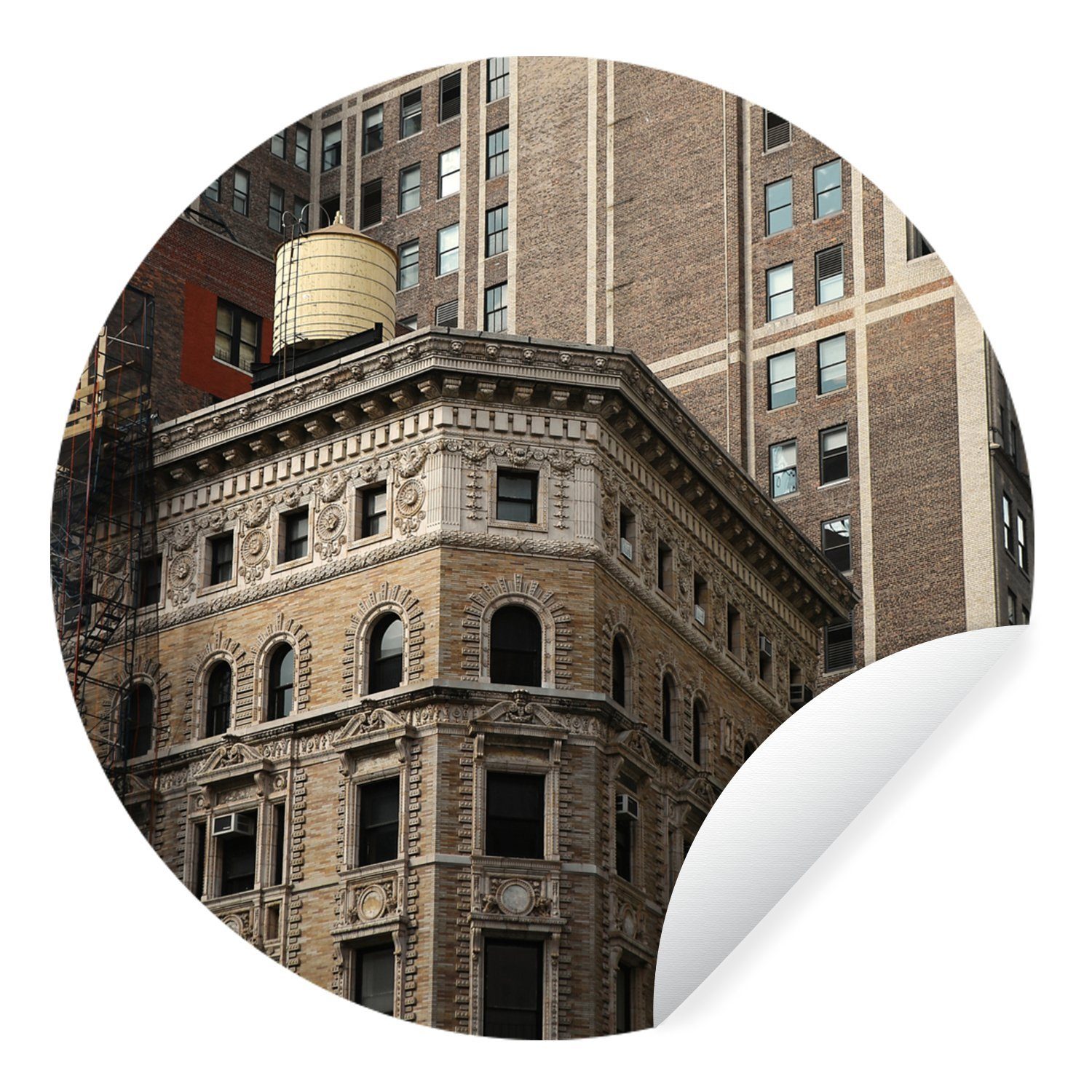 MuchoWow Wandsticker Überlappende Gebäude am Broadway, New York (1 St), Tapetenkreis für Kinderzimmer, Tapetenaufkleber, Rund, Wohnzimmer
