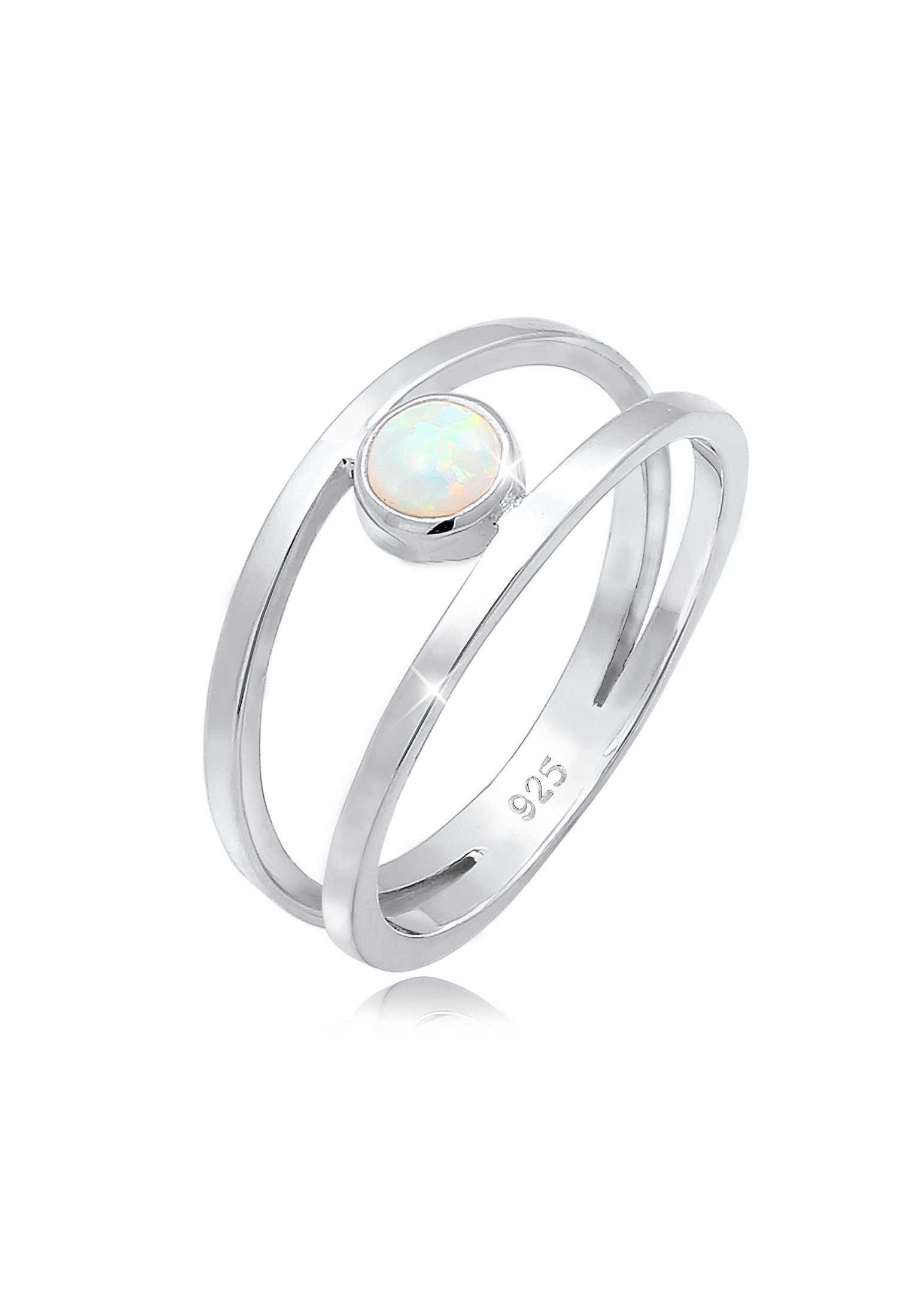 Elli Fingerring Bandring Zweireihig Synthetischer Opal 925 Silber