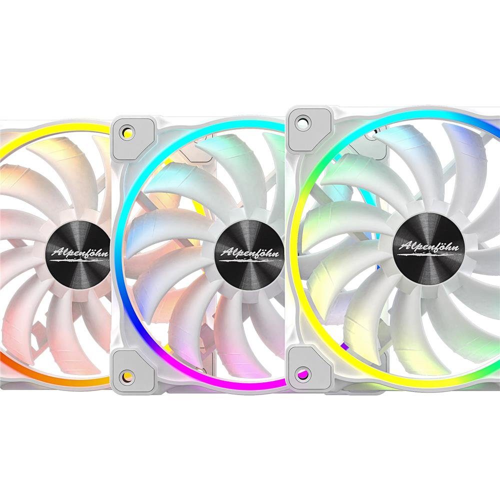 Alpenföhn Gehäuselüfter Wing Boost 3 ARGB High Speed 3er 120mm Gehäuselüfter, 3er Set, Triple, LED Beleuchtung, Beleuchtungseffekte, weiß
