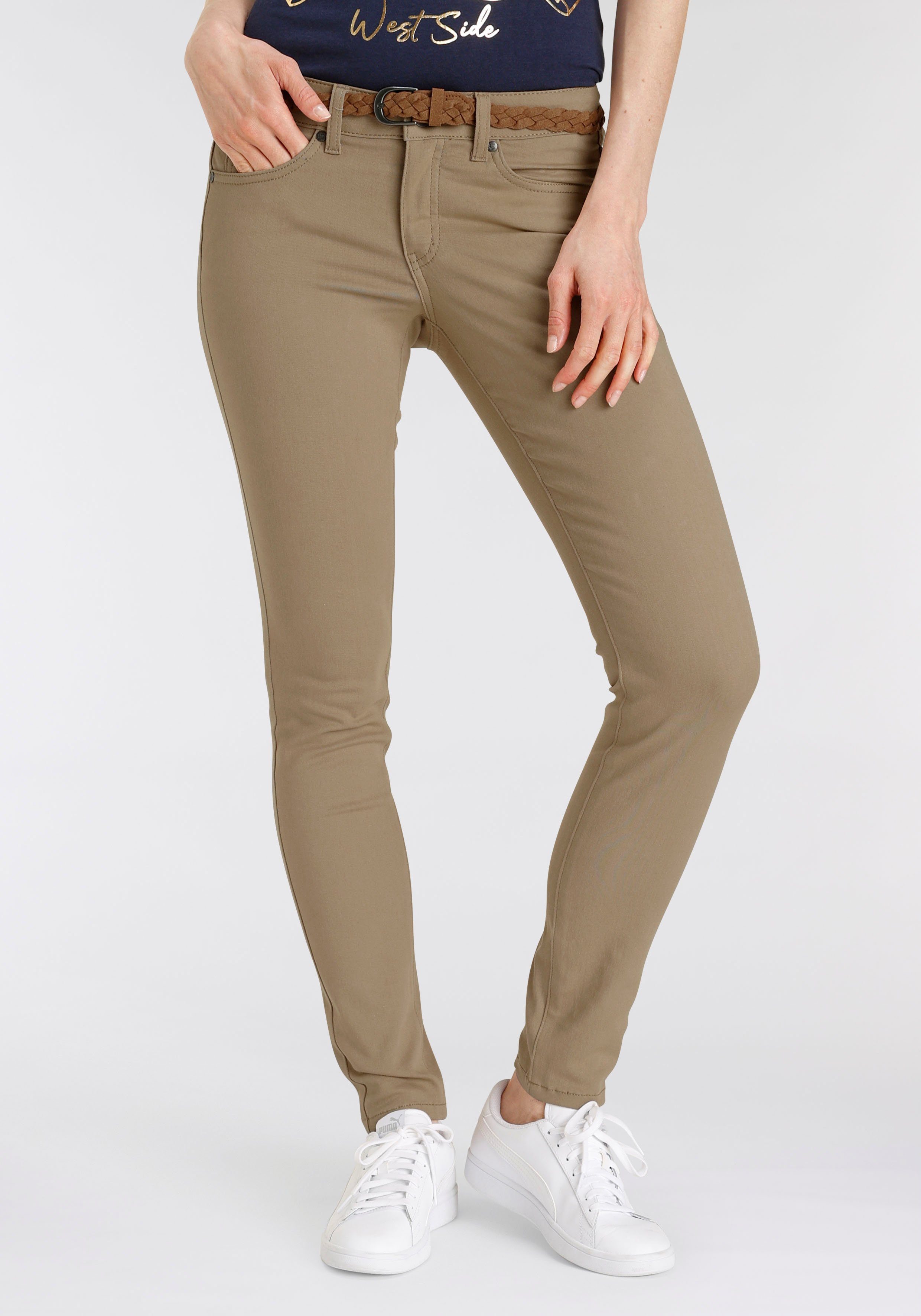 DELMAO Slim-fit-Jeans (Set, 2-tlg., mit Gürtel) mit modischem Flechtgürtel ---NEUE MARKE! beige | Slim-Fit Jeans