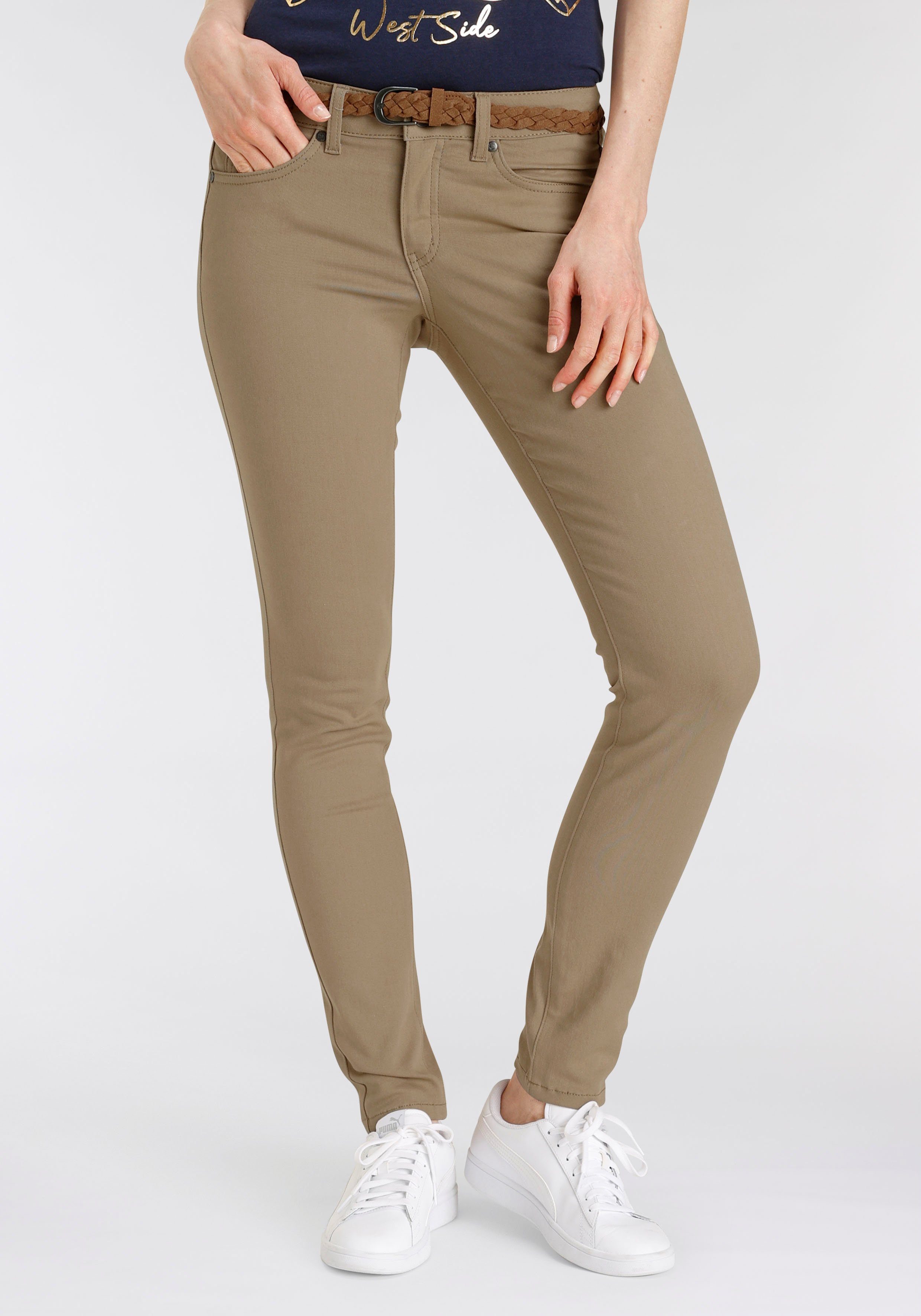 ---NEUE DELMAO beige modischem Slim-fit-Jeans (Set, 2-tlg., mit Gürtel) Flechtgürtel MARKE! mit