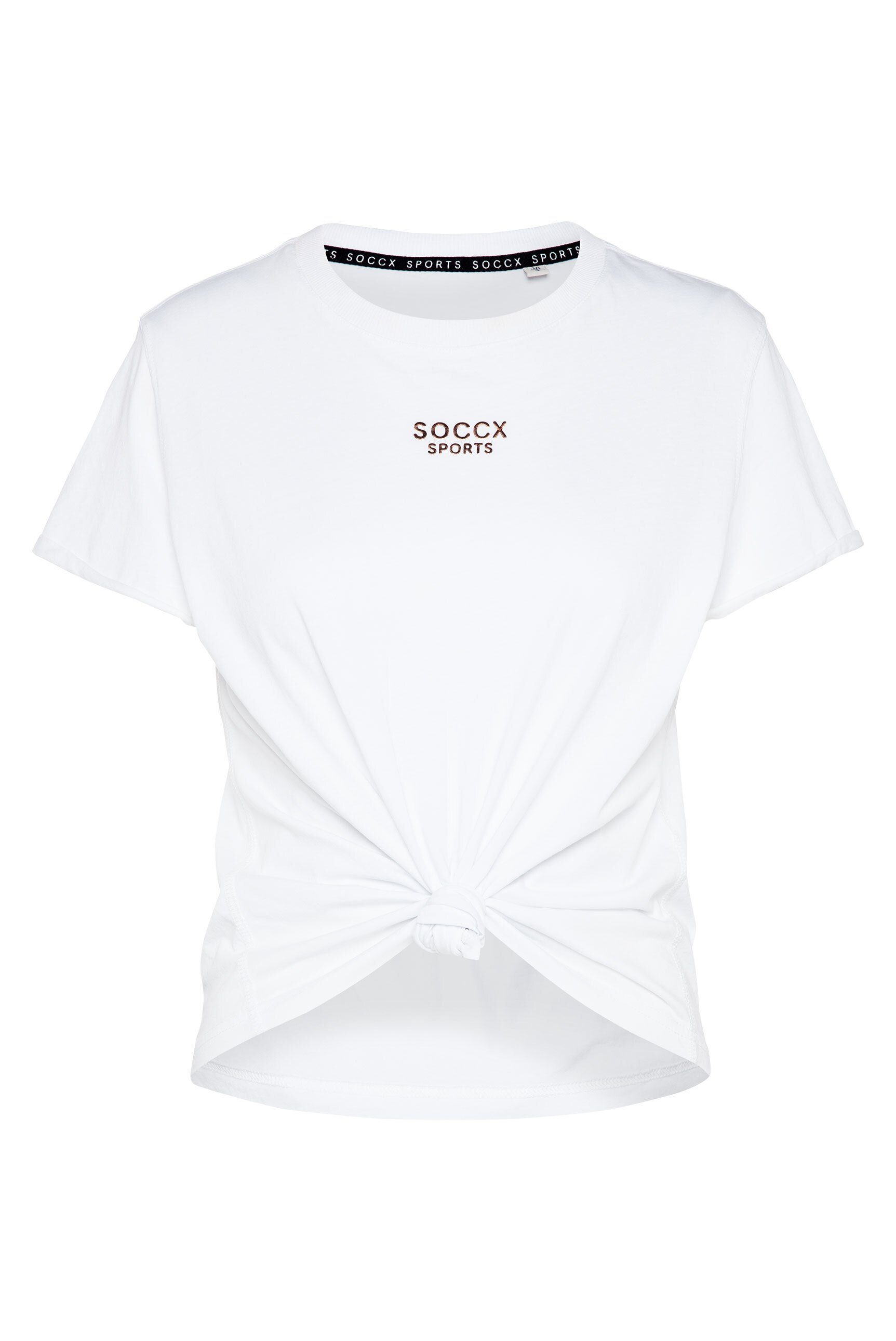 SOCCX Rundhalsshirt mit fixierten Turn-Up-Ärmeln, Kleiner Logo Rubber Print  vorne