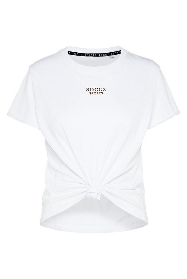SOCCX Rundhalsshirt mit fixierten Turn-Up-Ärmeln, Kleiner Logo Rubber Print  vorne
