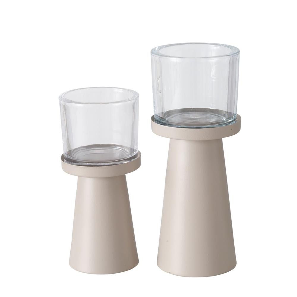 BOLTZE Windlicht Kerzenhalter Pius 2er Set Metall beige, zeitlos, pulverbeschichtet, mit Glaseinsatz, gemütliche Atmosphäre