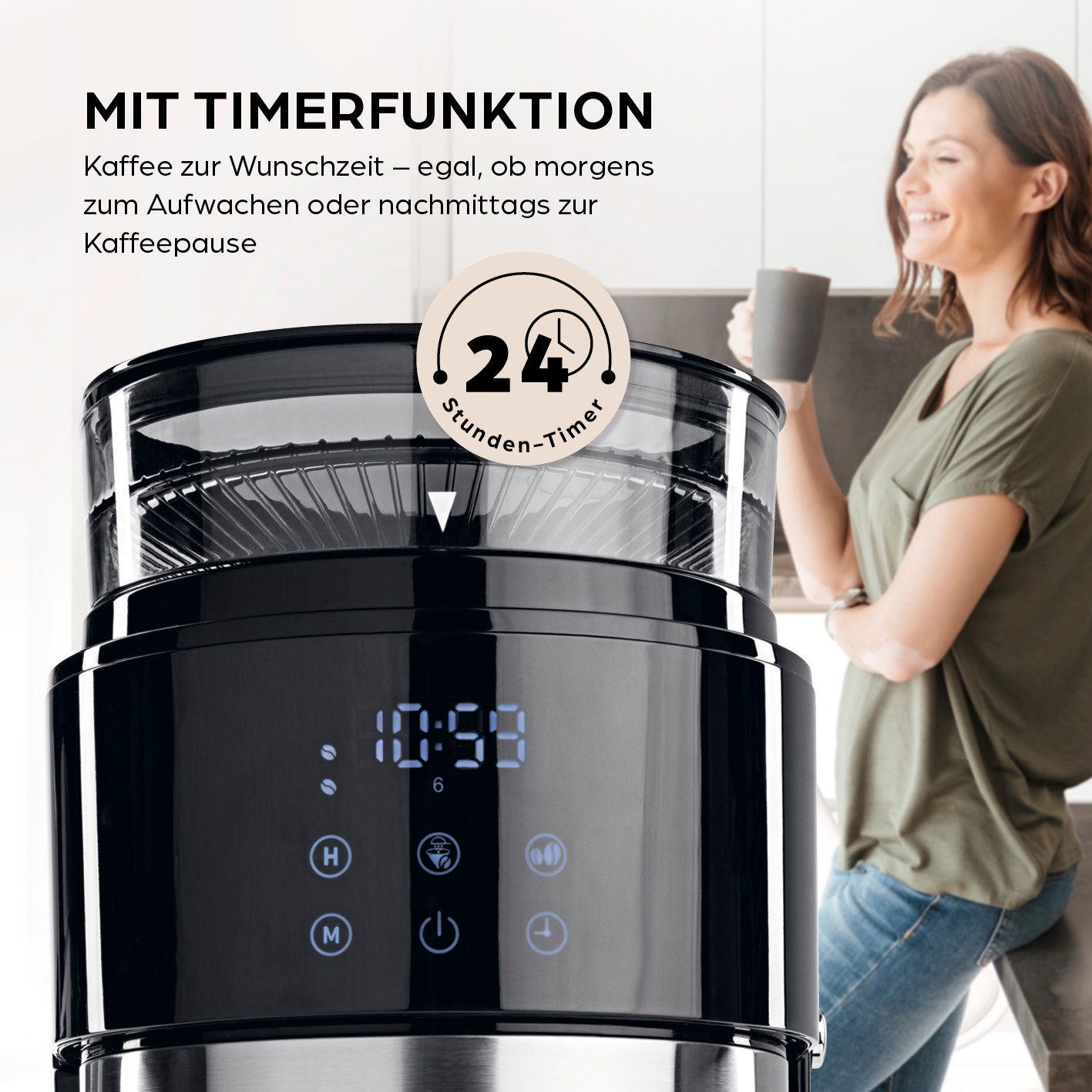 Barista Filterkaffeemaschine mit digitalem Touch-Display mit Mahlwerk + Isolierkanne