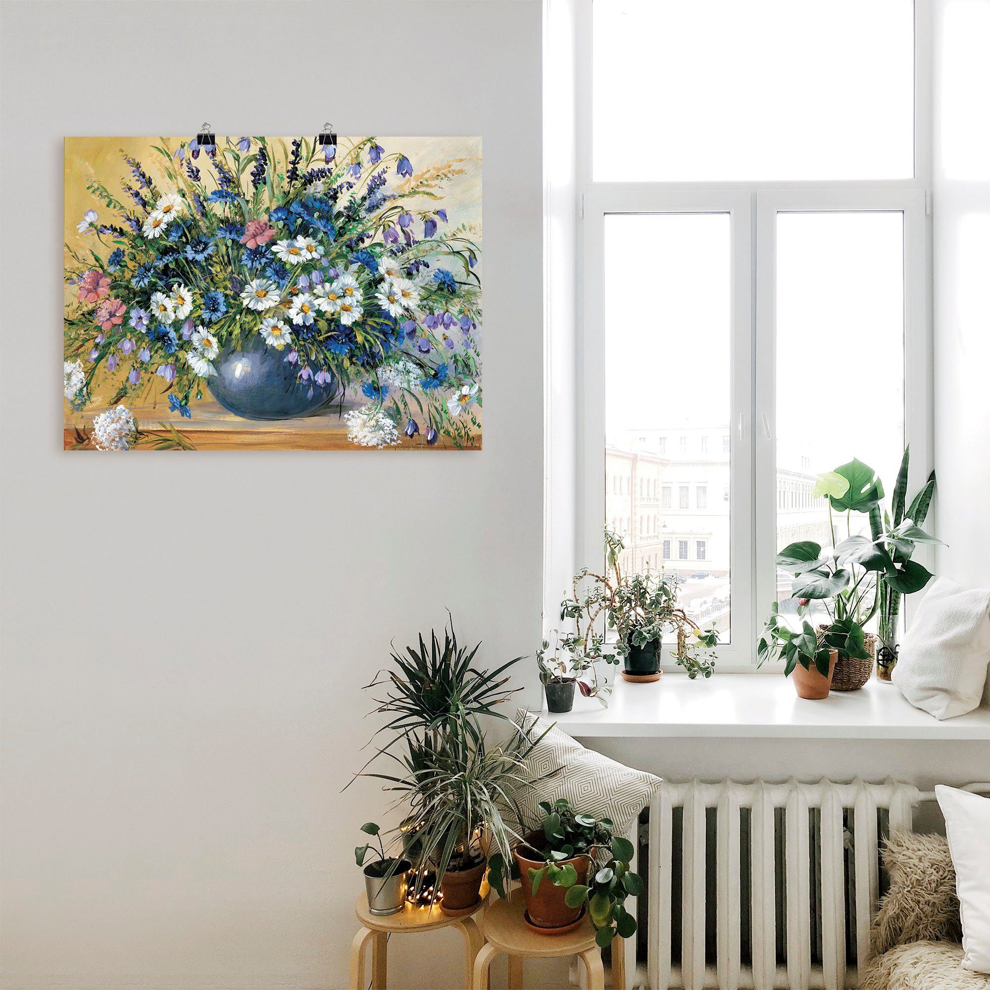Artland Wandbild Vase mit Kornblumen, Blumen (1 St), als Leinwandbild, Poster in verschied. Größen