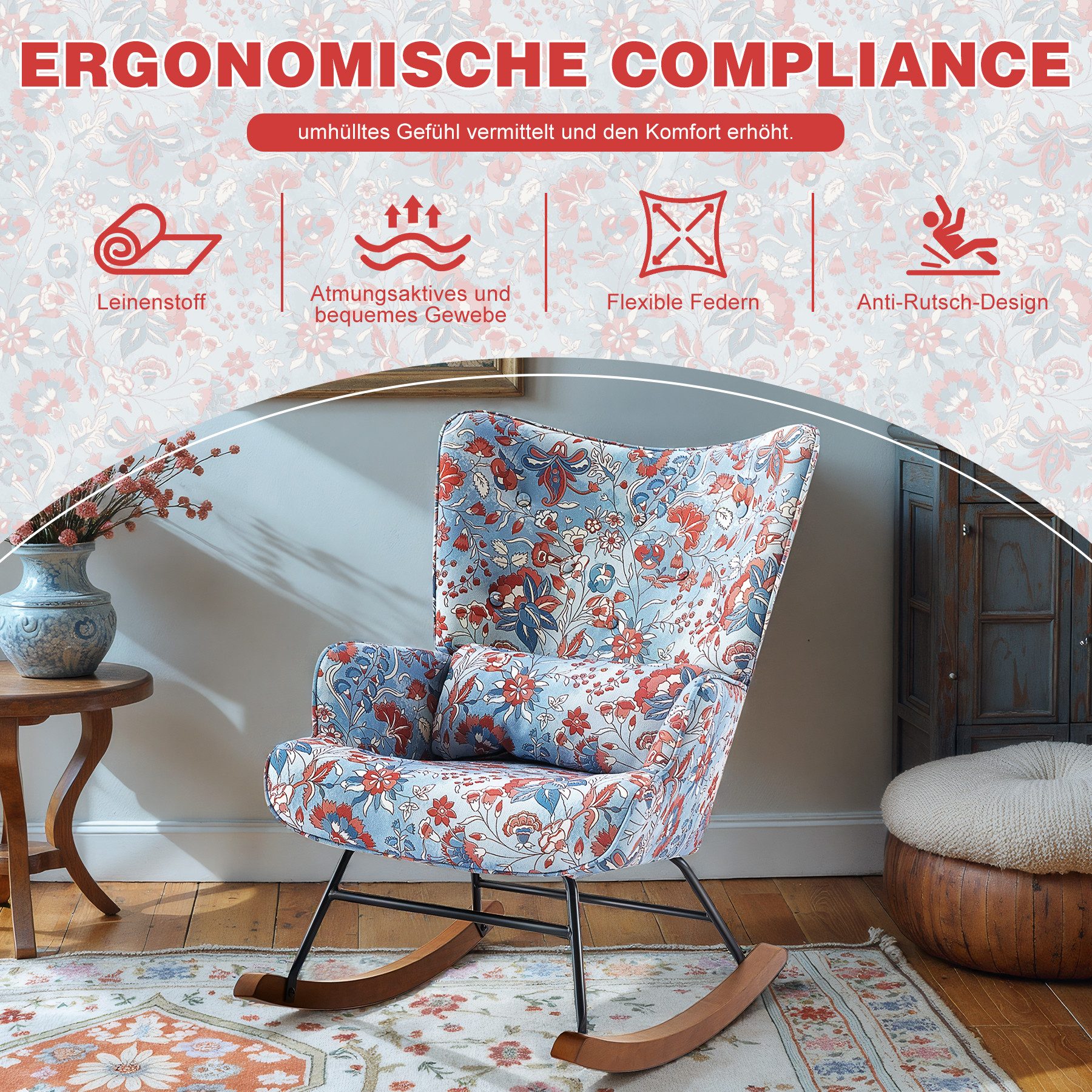 HomeMiYN Schaukelstuhl Schaukelstuhl Wohnzimmer Samt mit Metallgestell Holz günstig online kaufen