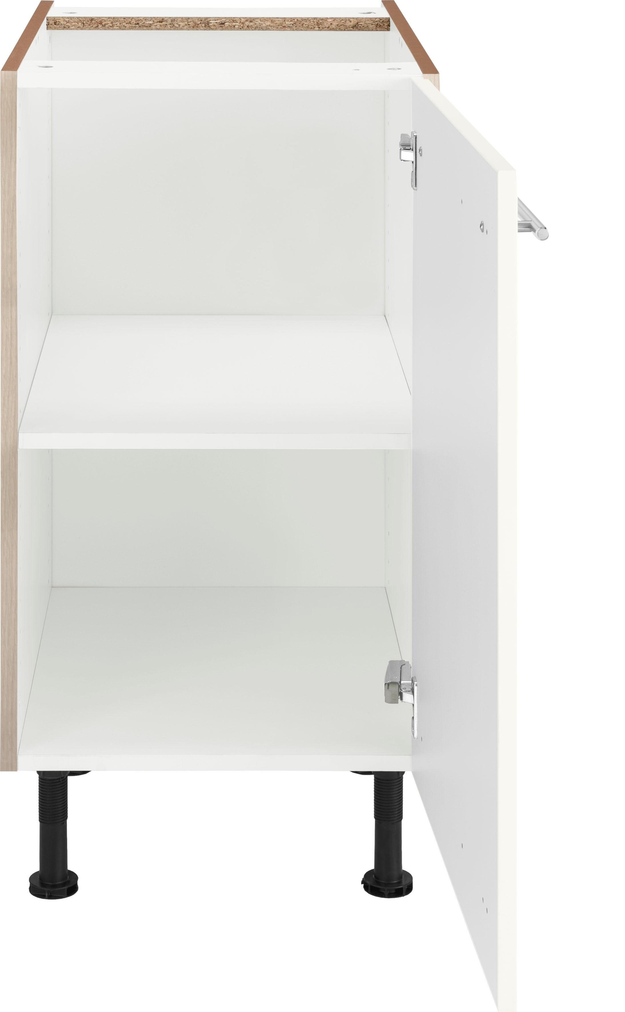OPTIFIT Unterschrank Bern 40 cm Hochglanz/akaziefarben Füßen, mit Tür mit mit breit, Metallgriff höhenverstellbaren 1 weiß