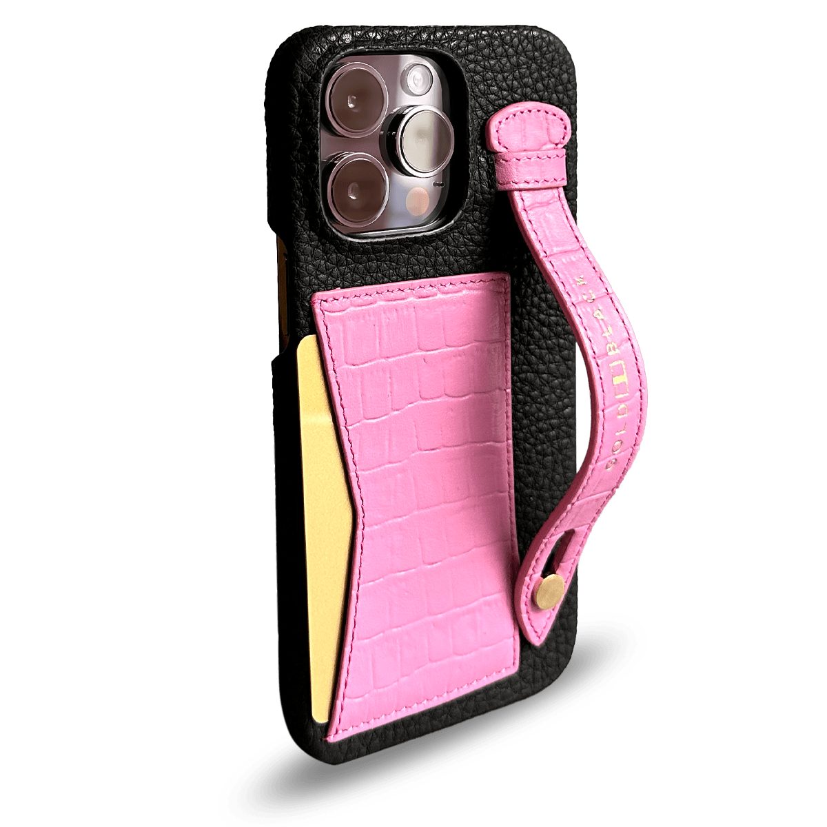 GOLDBLACK Handyhülle GOLDBLACK iPhone 14 Pro Max Slim Lederhülle Kroko-Prägung pink mit
