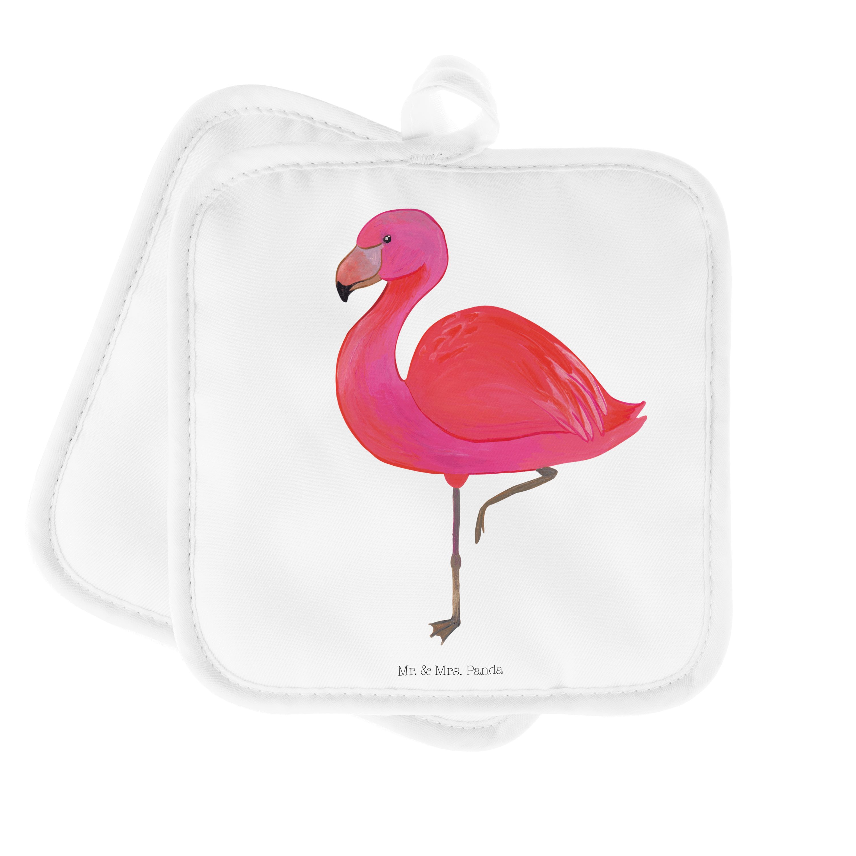 Mr. & Mrs. Panda Topflappen Flamingo classic - Weiß - Geschenk, Ofenhandschuh, Topflappen lustig, (1-tlg) | Topflappen
