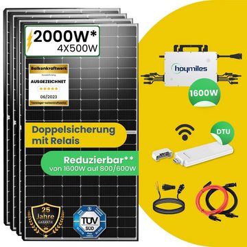 Stegpearl Solaranlage 2000W/1600W Balkonkraftwerk mit 500W Solarmodule Mini-PV Anlage, 2000,00 W, Monokristallin, (Komplettset und Hoymiles HMS-1600W-4T drosselbar von 1600W auf 800W/600W WLAN Mikrowechselrichter inkl Verlängerungskabel und Wielandstecker)