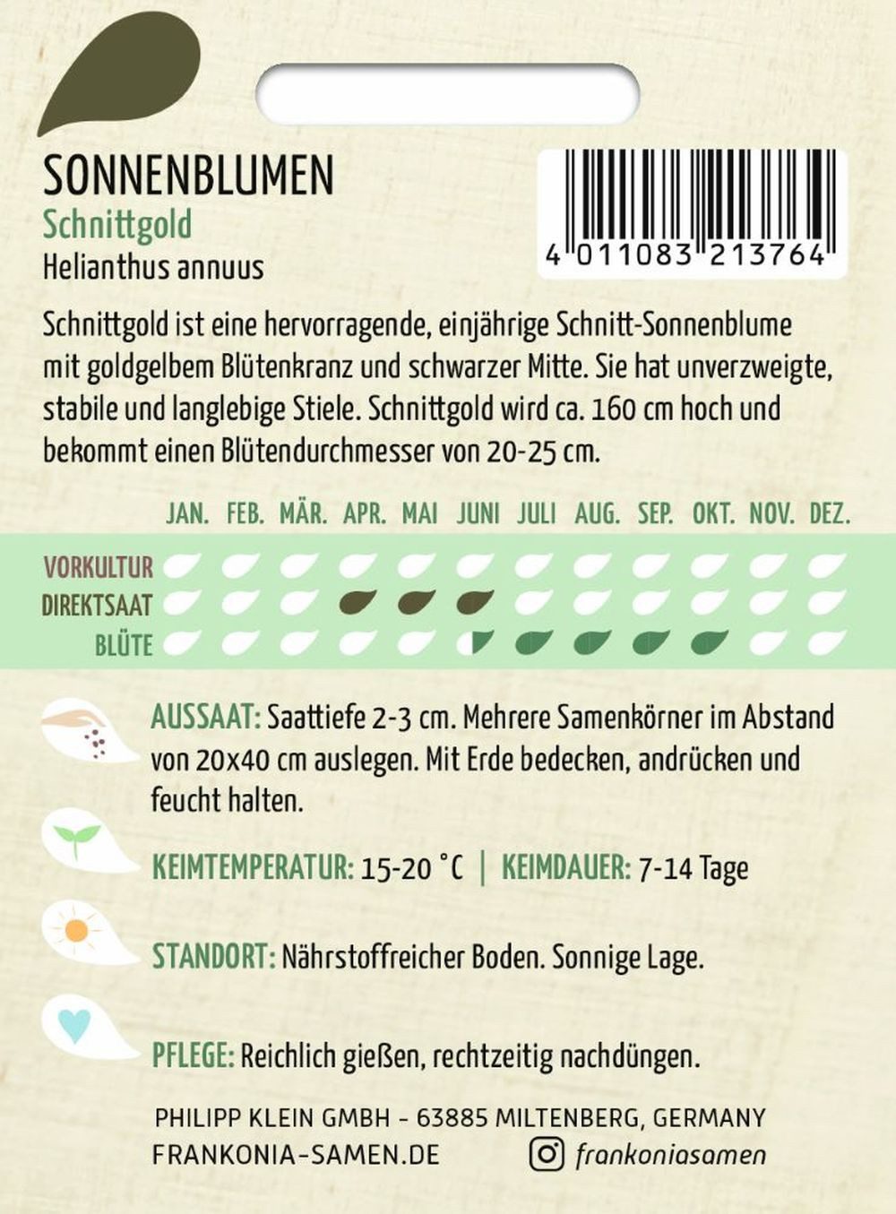 FRANKONIA Blumensamen Sonnenblume, Schnittgold - Saatgut SonnenSamen, Helianthus annuus