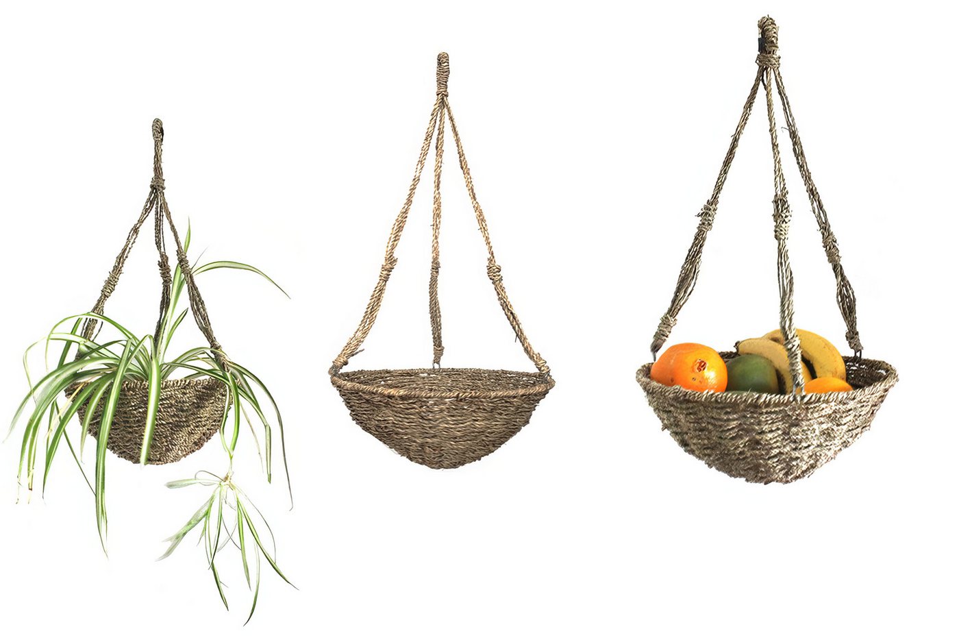 Yudu Aufbewahrungskorb 3er Set Hängekorb Hängeampel Blumenampel Hängetopf Topf Seegrass
