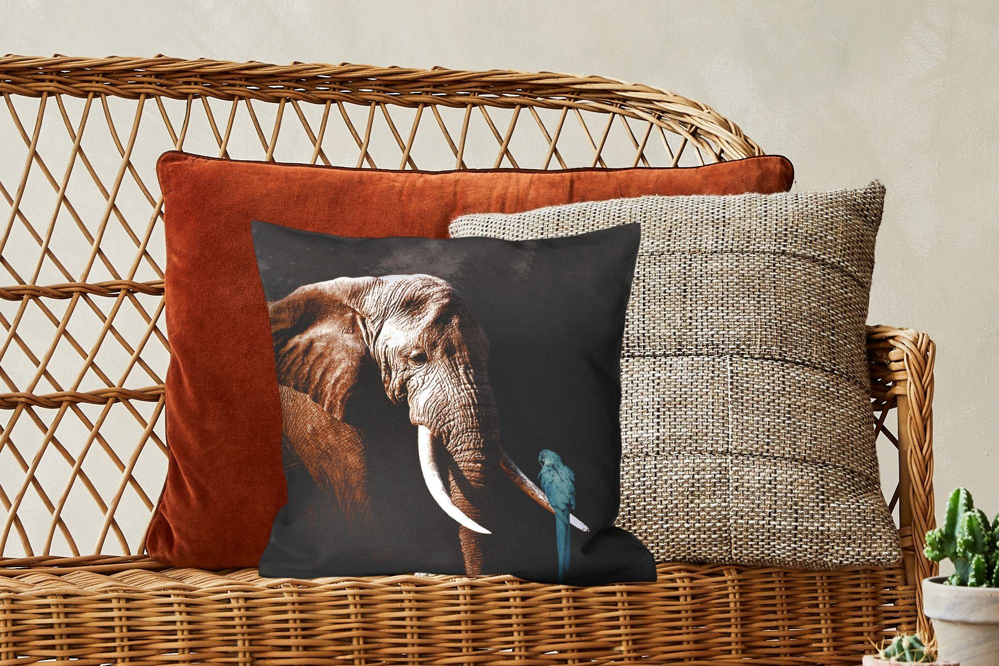 MuchoWow - Wohzimmer, - Dekokissen Sofakissen Deko, für Zähne, mit Zierkissen Papagei Elefant Füllung Schlafzimmer,