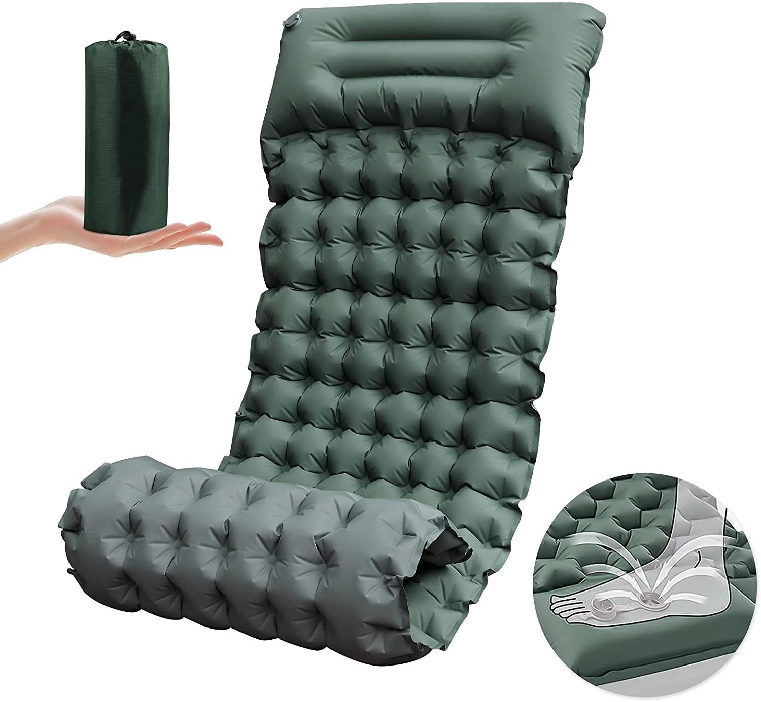 Bedee Isomatte selbstaufblasend Camping luftmatratze Outdoor campingmatte schlafmatte, (mit Fußpumpe luftzellenmatte aufblasbar), mit kopfkissen