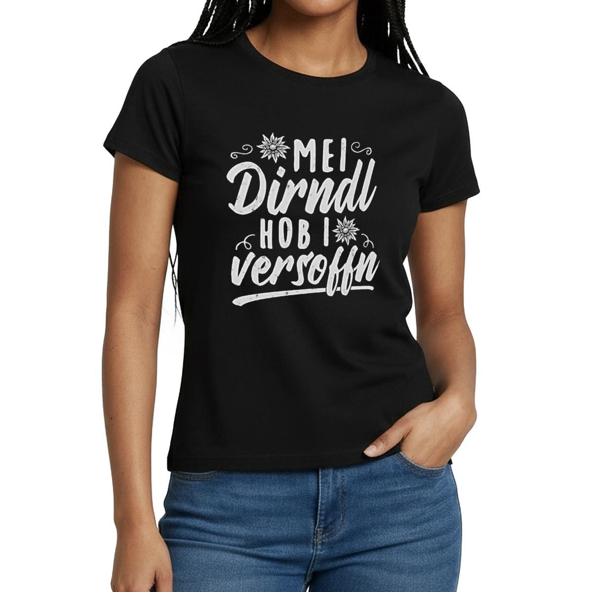 Spreadshirt T-Shirt Mein Dirndl Hab Ich Versoffen, Dirndl Ersatz Frauen T-Shirt (1-tlg) Slim Fit, fällt klein aus