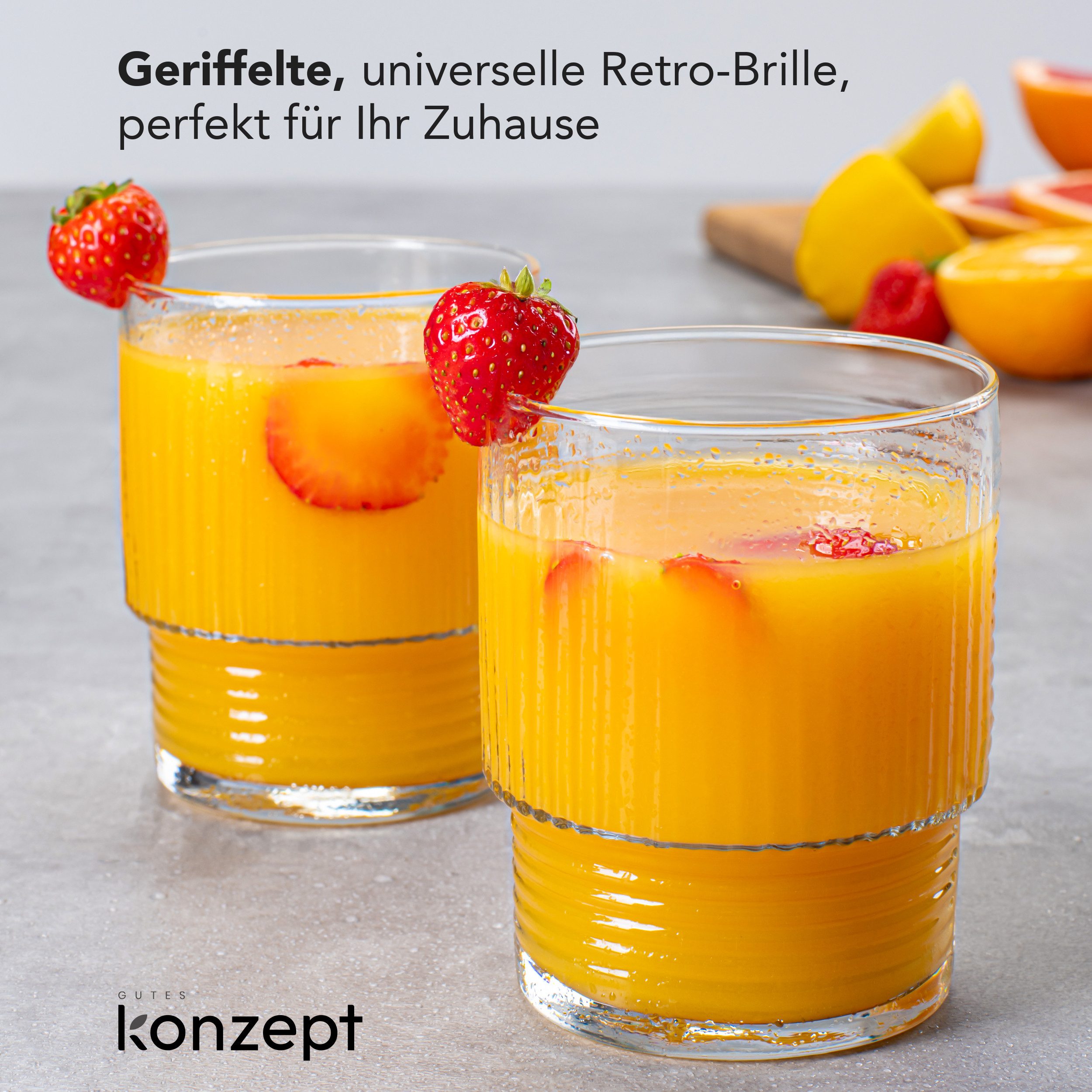 KONZEPT Gläser-Set Trinkgläser Set 320 ml Geriffelte, 12-tlg., 12 Stüc, kideal für Cocktails Wasser, Softdrinks – Bild 3 von 5