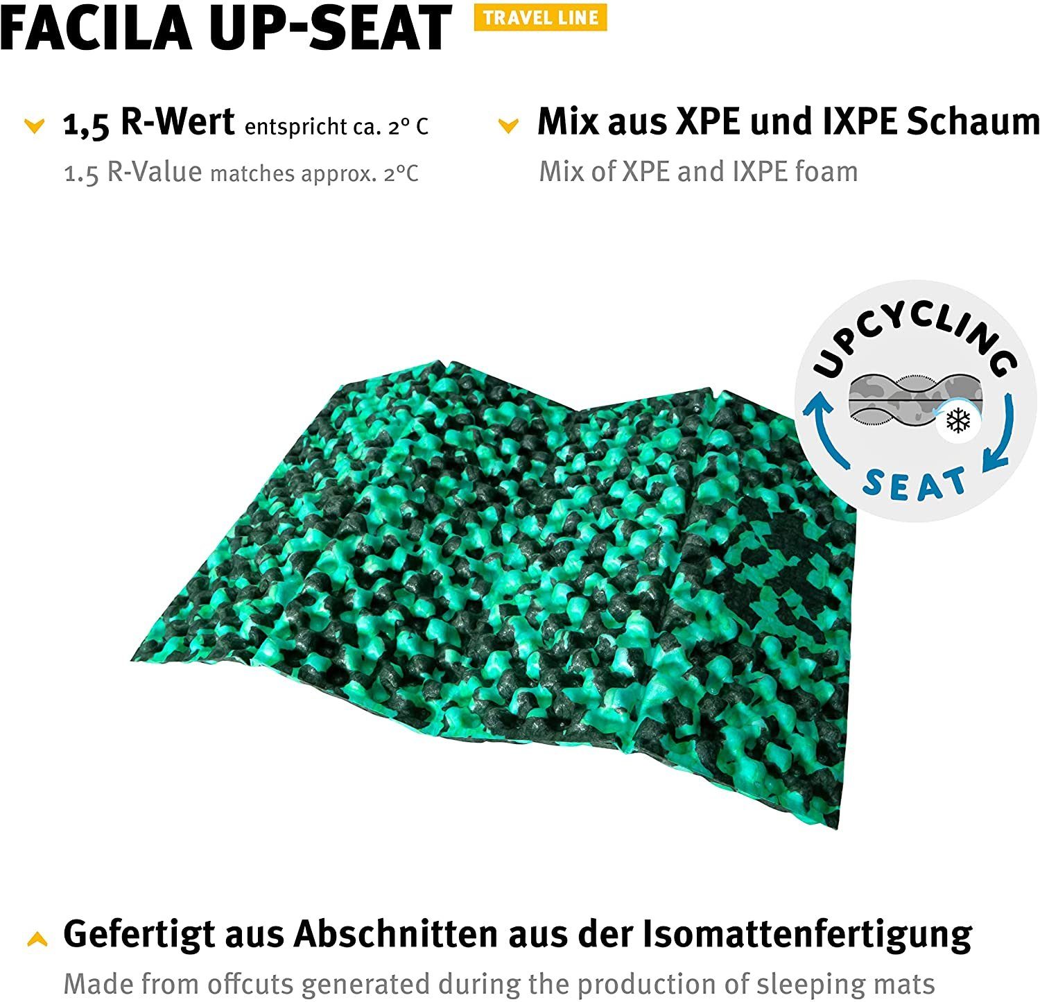 Tents Farbzusammenstellung Wechsel Facila Up-Seat, zufällige aus Faltbares Sitzkissen Outdoor Thermositzkissen recycelten Materialresten,