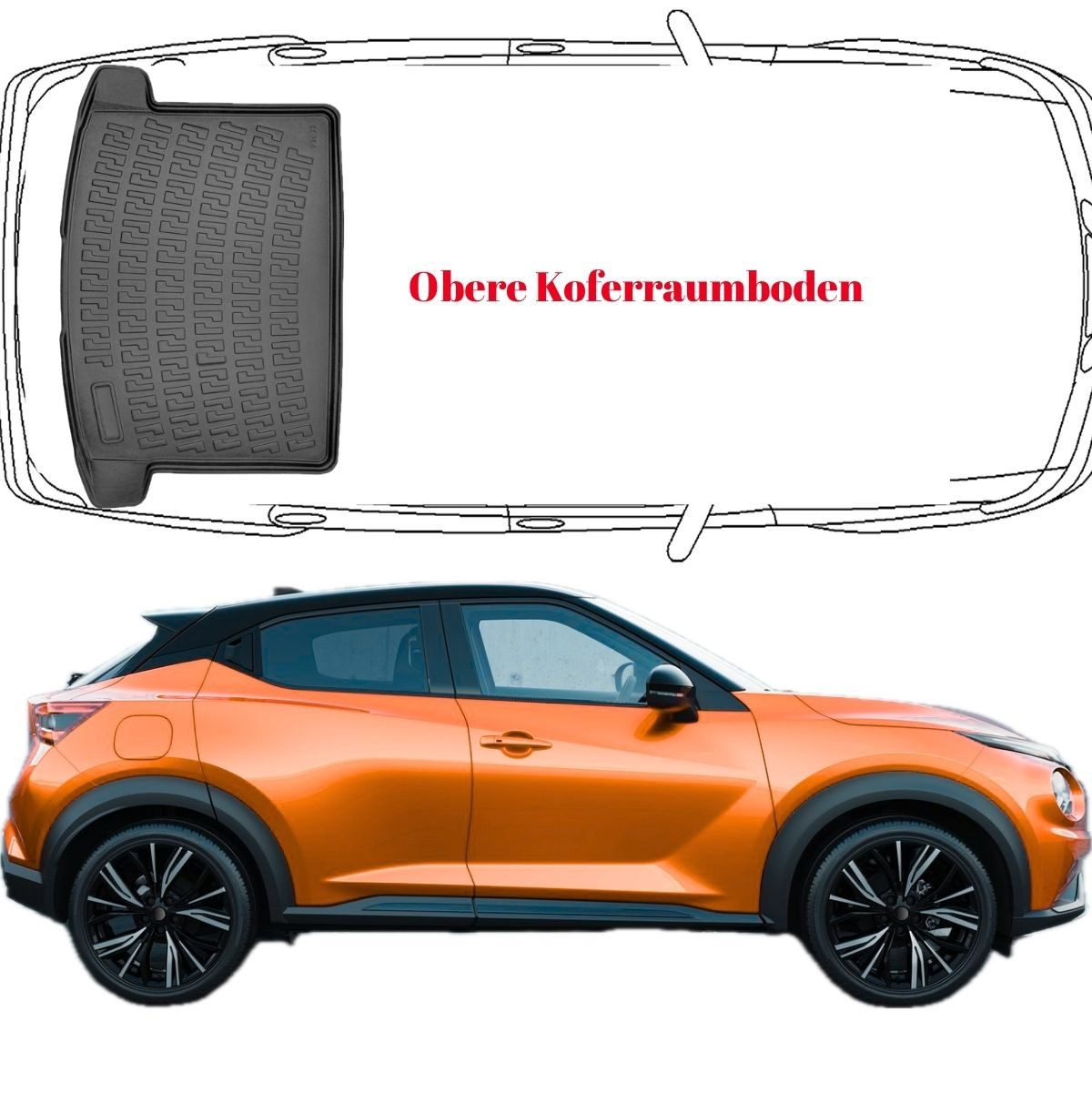 Trimak Auto-Fußmatte Oder Kofferraumwanne Oder Set für Nissan Juke, Nissan Juke 2. Gen. ab 2019 Kofferraummatte Obere TPE Antirutschmatte