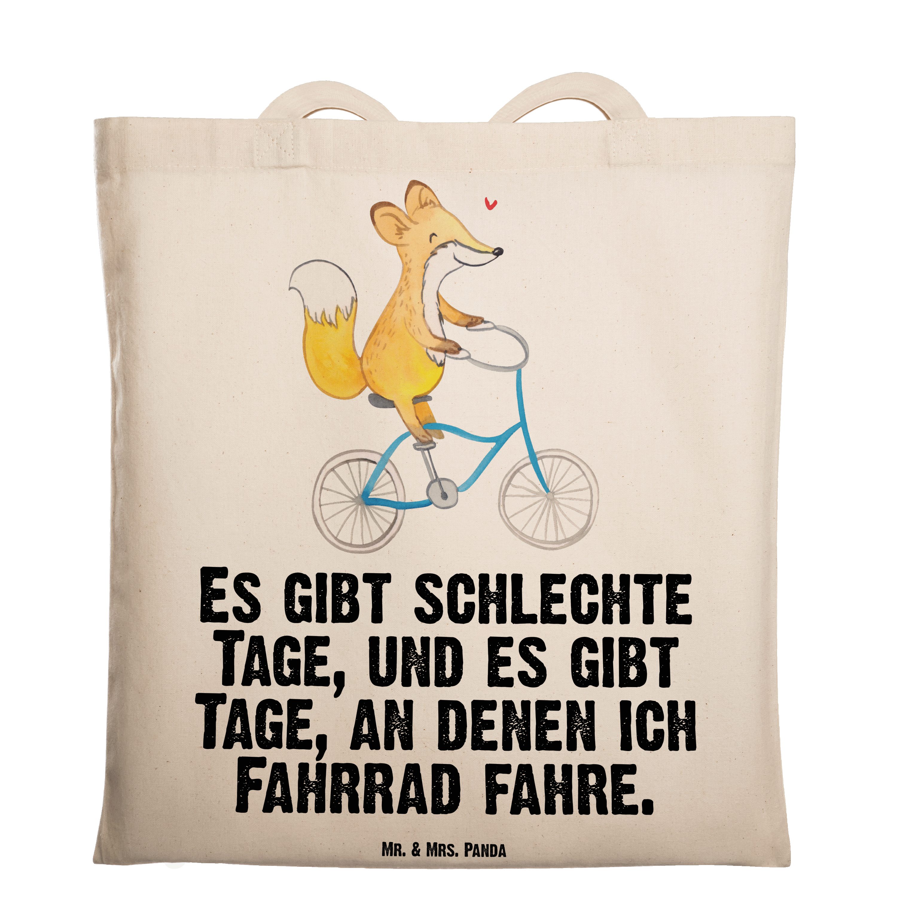 Mr. & Mrs. Panda Tragetasche Fuchs Fahrrad fahren Tage - Transparent - Geschenk, Gewinn, Stoffbeut (1-tlg)