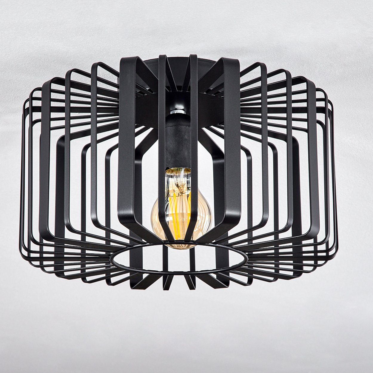Moderne mit Metall Deckenlampe Ø30cm, Schwarz, mit Leuchte aus E27, ohne »Aidone« Gitterschirm, hofstein in Deckenleuchte Leuchtmittel, Lichtspiel