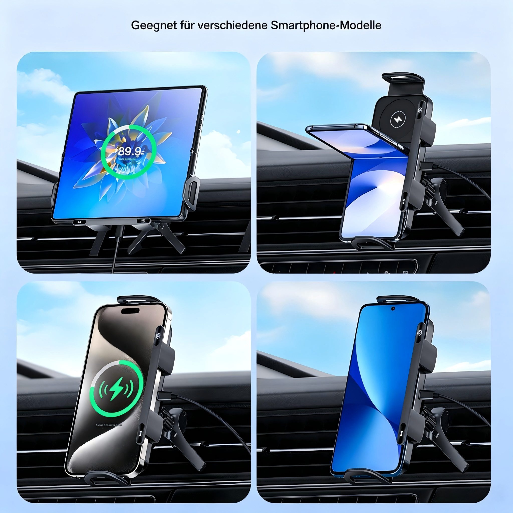 Toomoke Halterung Handy-Halterung KFZ Handyhalterung,Kabelloses Autoladegerät 15W, (Qi Schnellladegerät, magnetisch und automatische Klemmung, 360° Drehung, für Lüftungsschlitze im Auto)