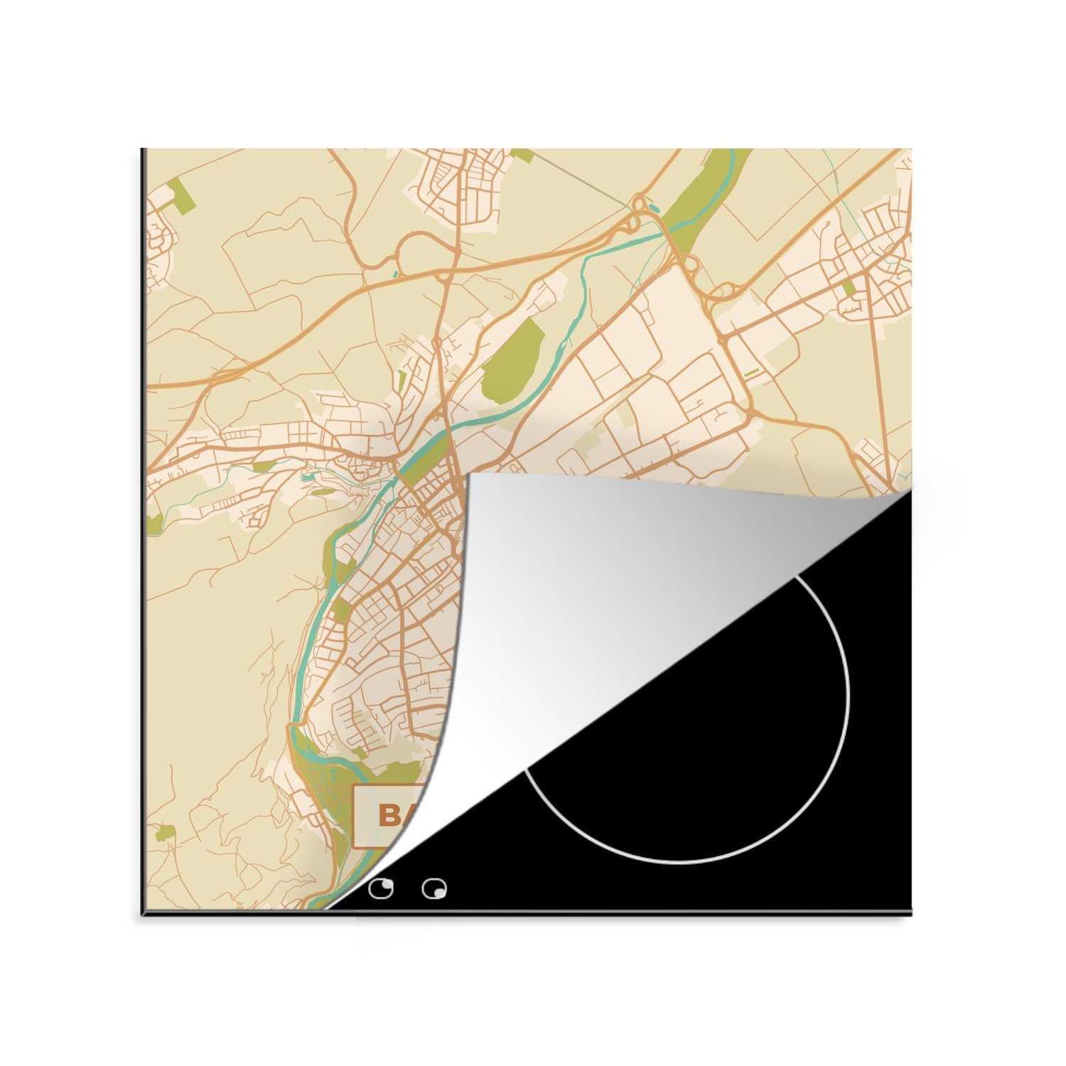 MuchoWow Herdblende-/Abdeckplatte Karte - Bad Kreuznach - Vintage - Stadtplan, Vinyl, (1 tlg), 78x78 cm, Ceranfeldabdeckung, Arbeitsplatte für küche
