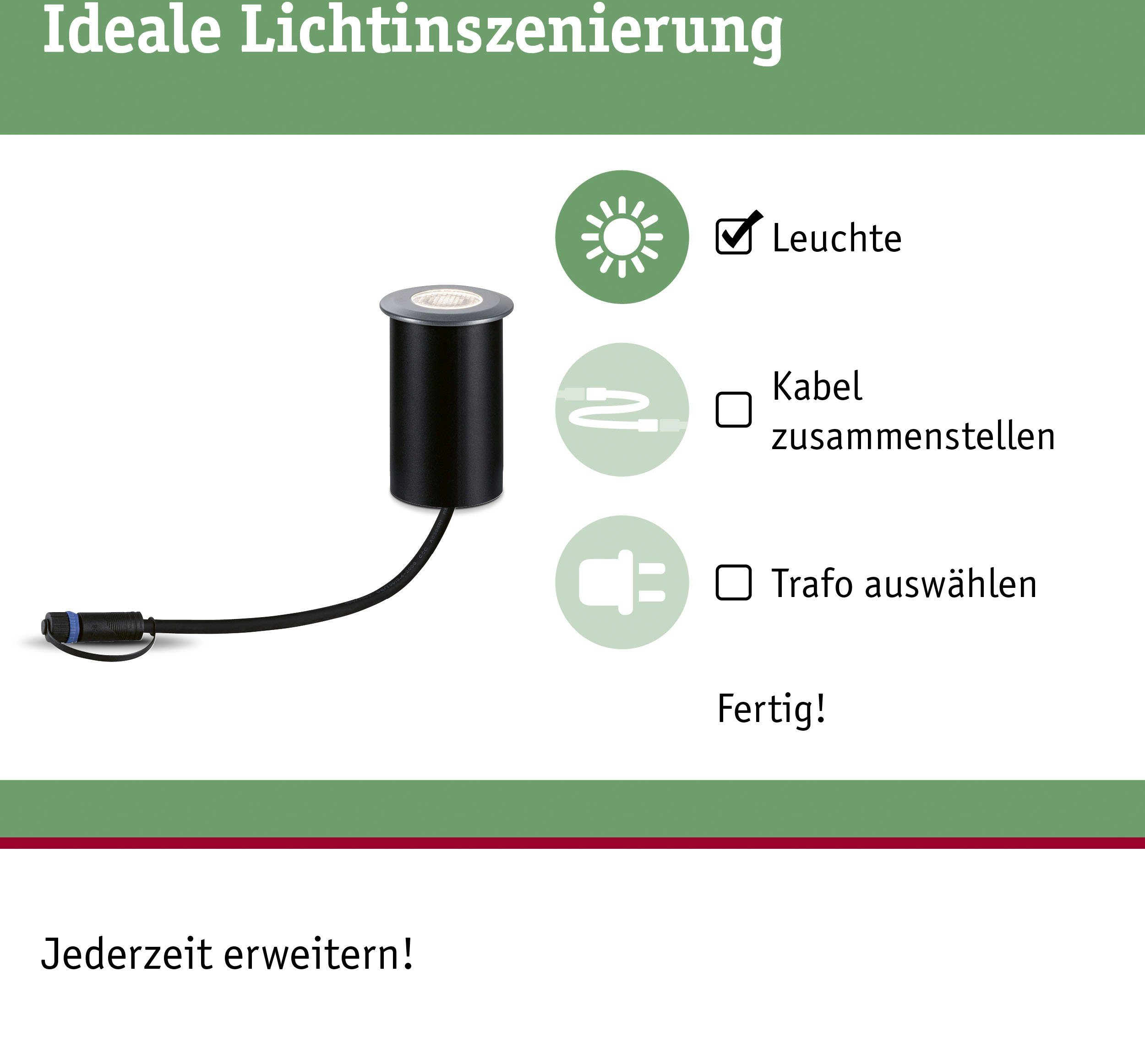 Paulmann LED IP65 LED integriert, Warmweiß, 3000K Grey fest 12W Alu Einbauleuchte 230V LED-Modul, Plug&Shine