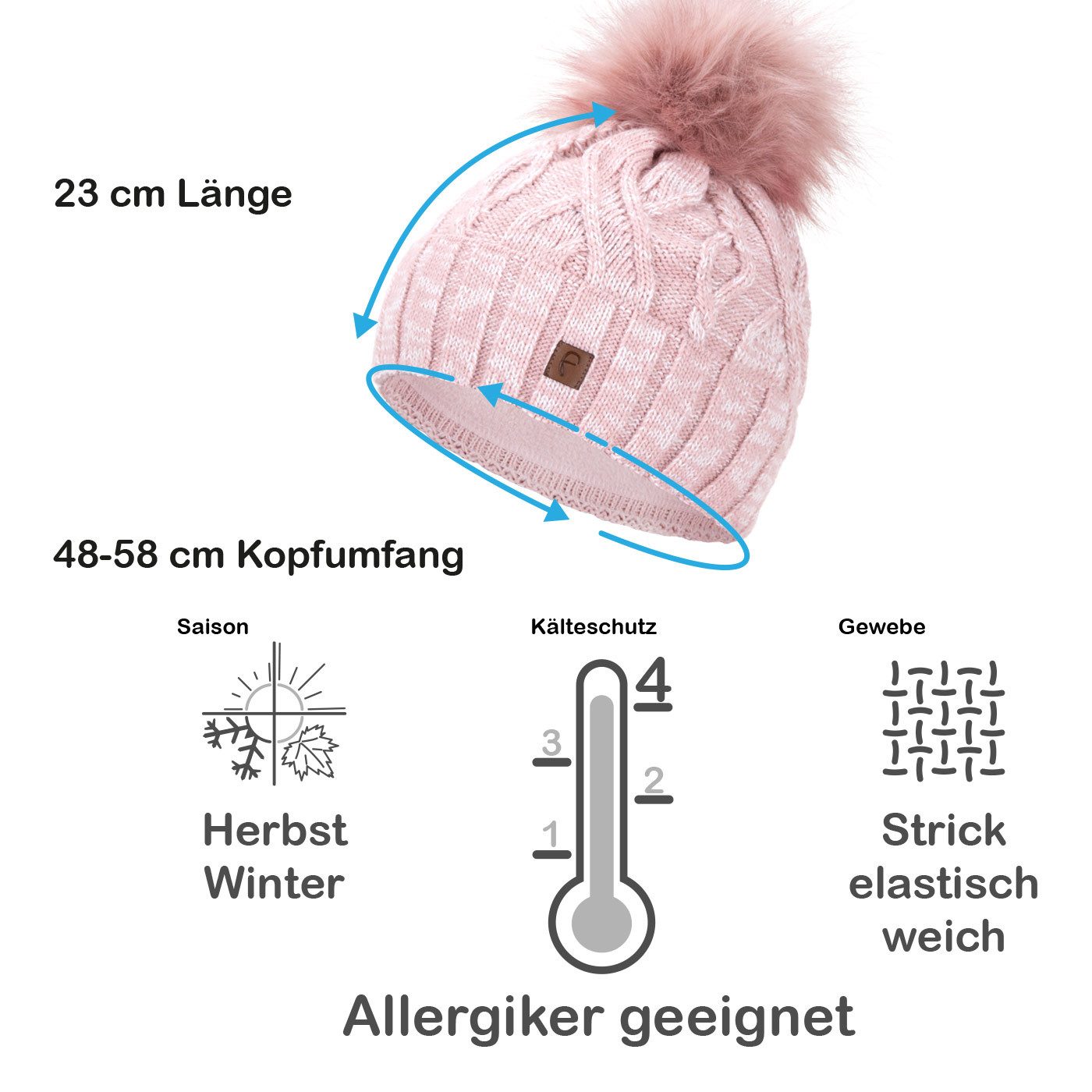 Faera Bommelmütze Wintermütze Damen Herren Mütze Beanie Haube gefüttert Bommelmütze