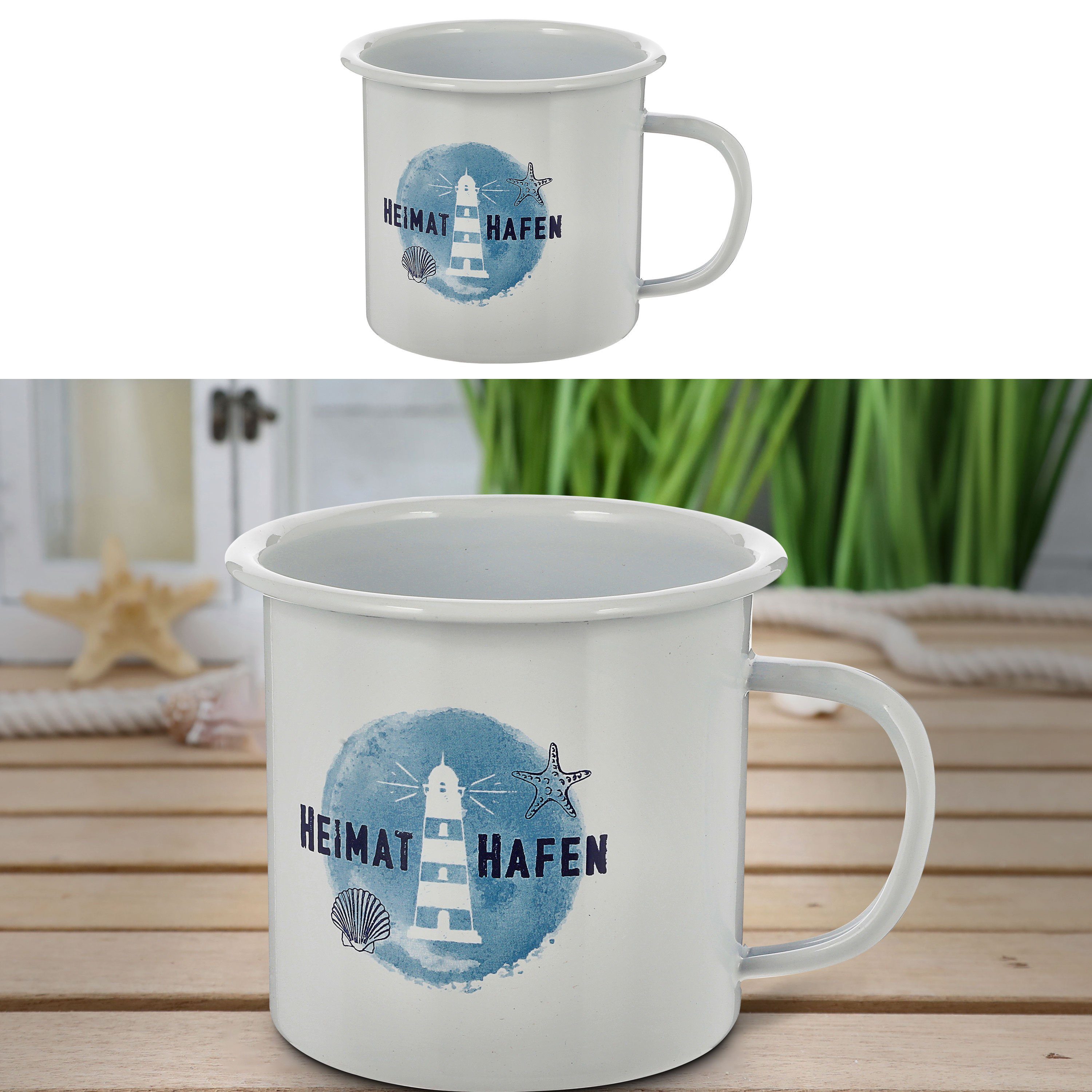 CEPEWA Tasse Kaffeebecher "Heimathafen" Emaille 450ml 13x9cm