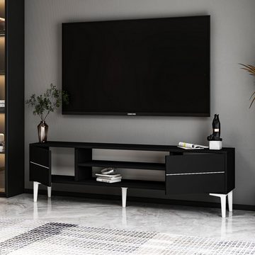moebel17 TV-Regal TV Lowboard Aragon Schwarz Weiß, modernes TV Lowboard in Schwarz Weiß mit 2 Türen