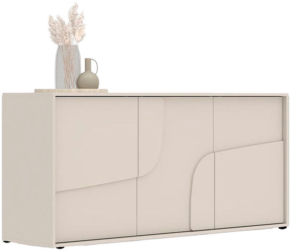 OTTO home Sideboard Stone, 155 cm breit, 3 Türen, Anrichte, Kommode, Stauraumschrank, 3D-Design, Push-to-open, Innenraum großzügig, Füße 14/2 cm wählbar
