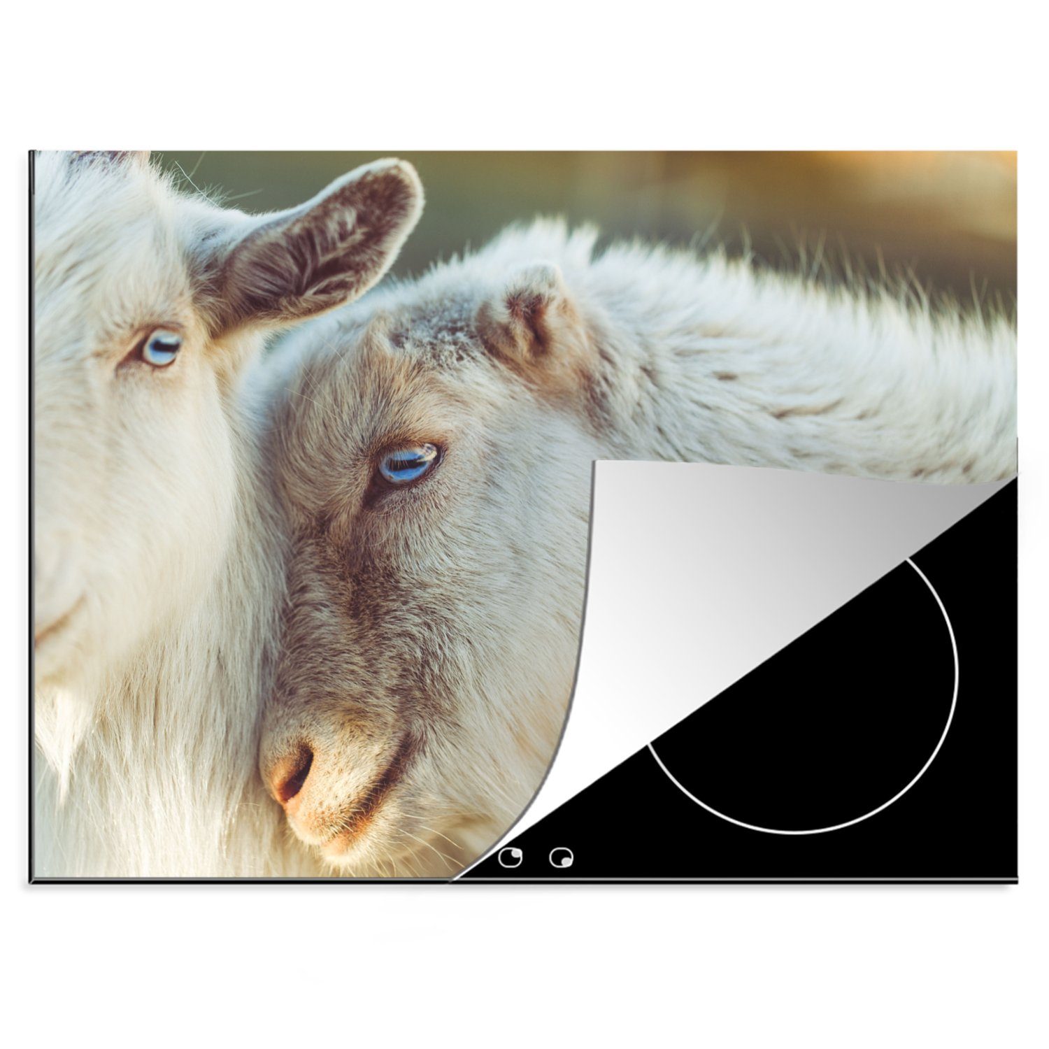 MuchoWow Herdblende-/Abdeckplatte Tier - Ziege - Auge, Vinyl, (1 tlg), 70x52 cm, Mobile Arbeitsfläche nutzbar, Ceranfeldabdeckung