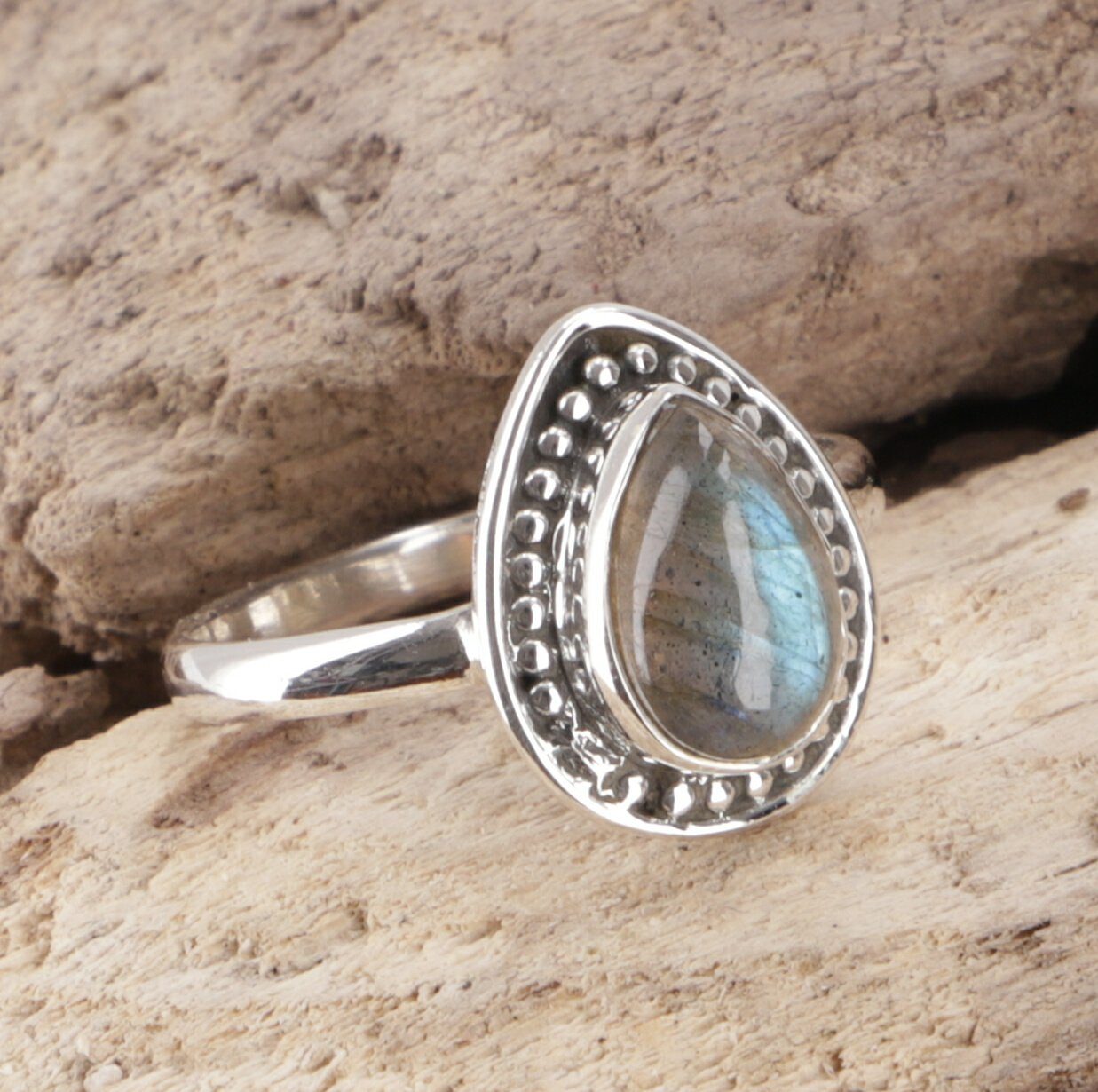 Guru-Shop Silberring Boho Silberring, filigraner Edelsteinring -..