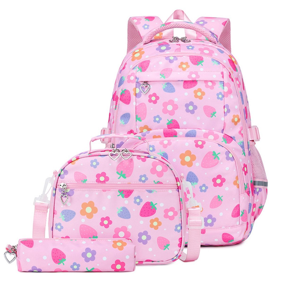 MOPUEA Schulrucksack Schulrucksack Set 3 tlg Leicht Atmungsaktiv mit Federmappe&Lunchtasche
