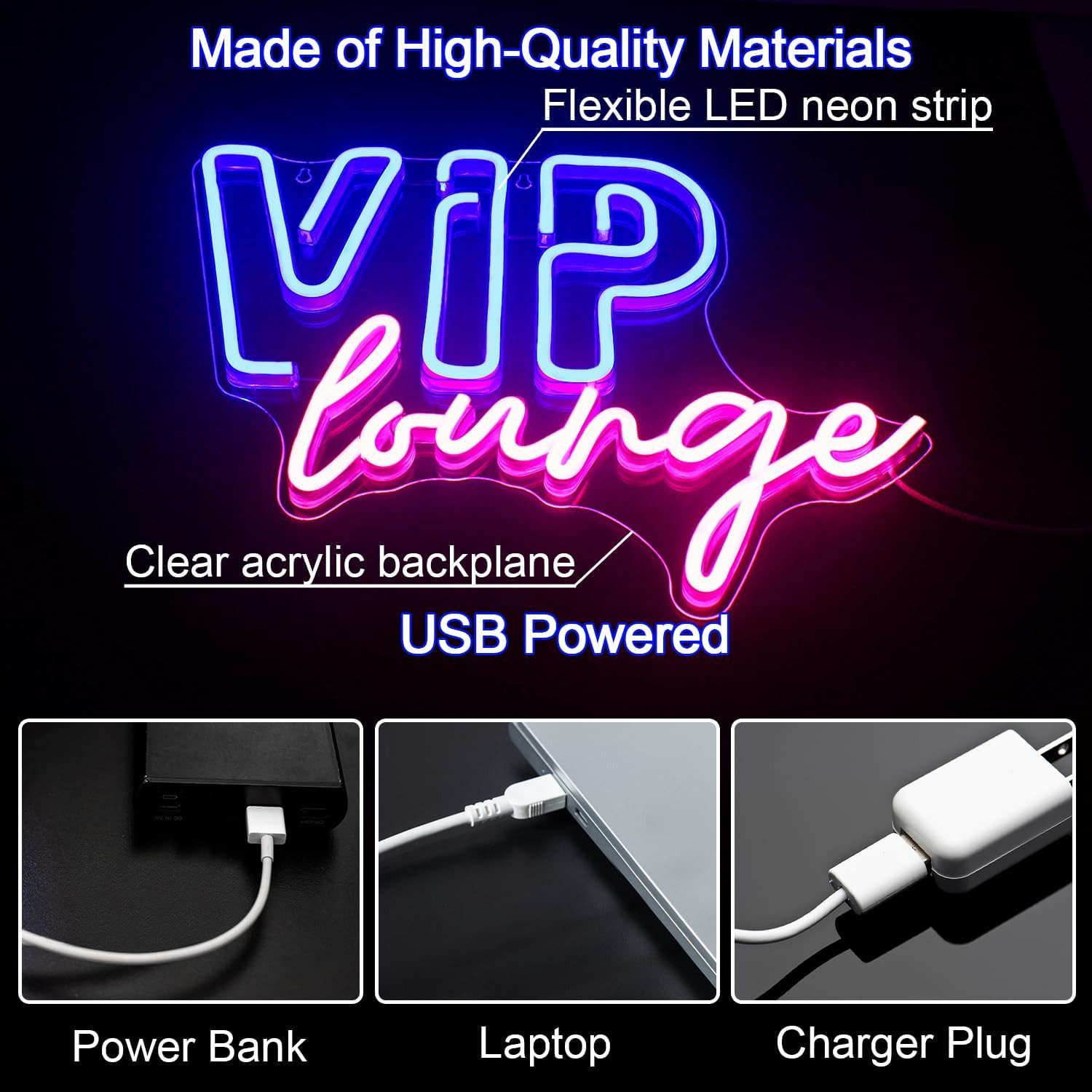 MUPOO Dekofigur VIP Lounge LED Neonschilder als Raumdekor mit USB Ein-/Ausschalter, Acryl LED-Neonschild Wanddekoration