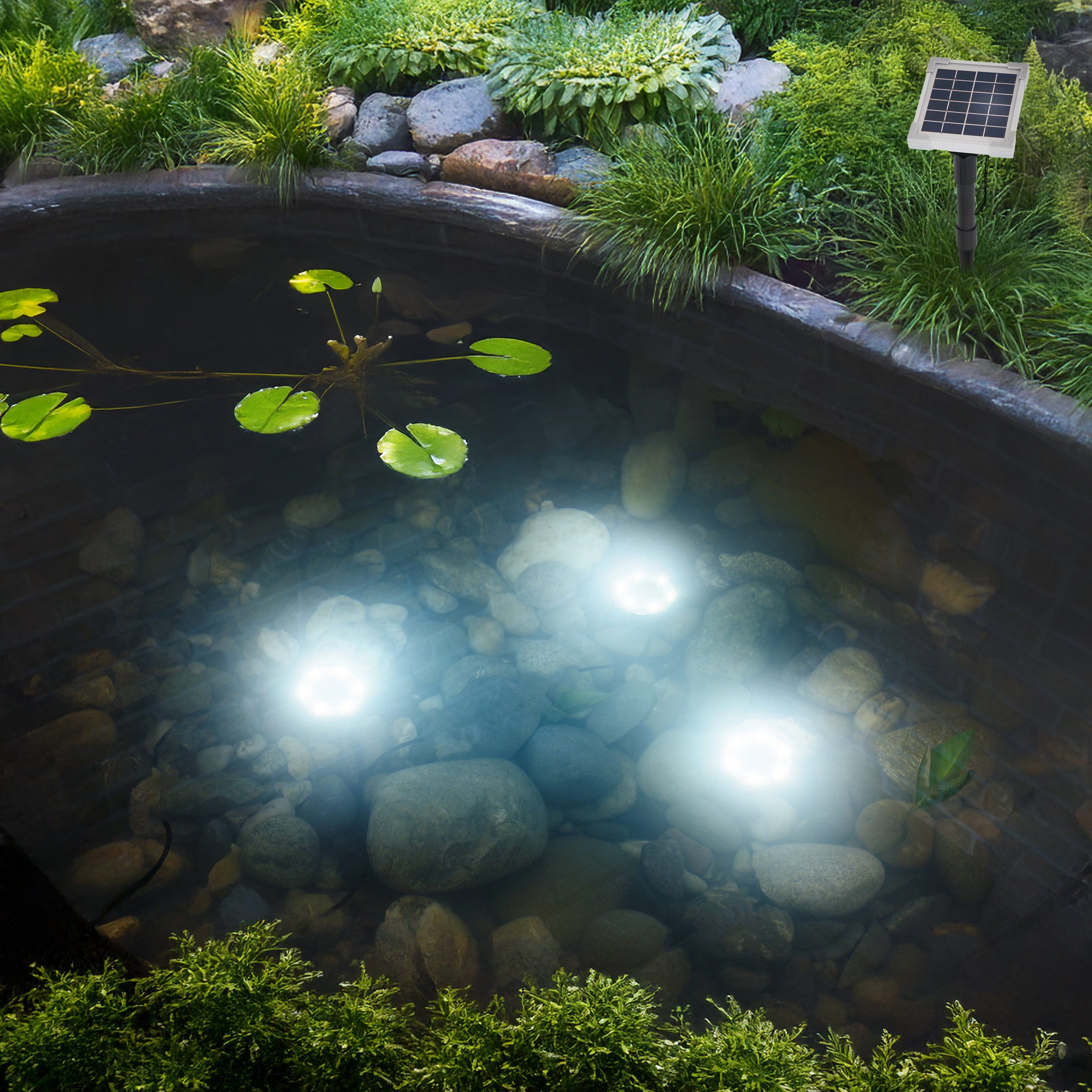 esotec Gartenstrahler Solar Über- und Unterwasserstrahler 3 MultiSpots 6500K kaltweiß 101400, LED fest integriert
