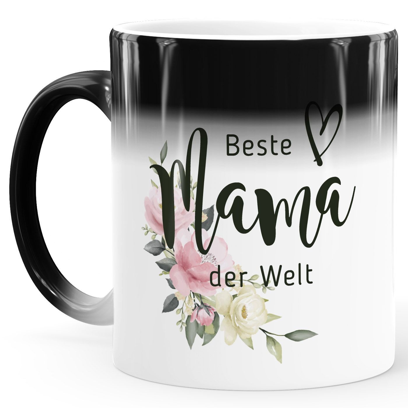 SpecialMe Tasse Zaubertasse Beste Mama der Welt Herz Blumen Blüten Rosen Geschenk zum, Keramik