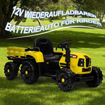 autolock Elektro-Kindertraktor Elektro-Kindertraktor mit Anhänger fahren Fernbedienung, Elektroauto Drei Geschwindigkeiten einstellbar USB MP3