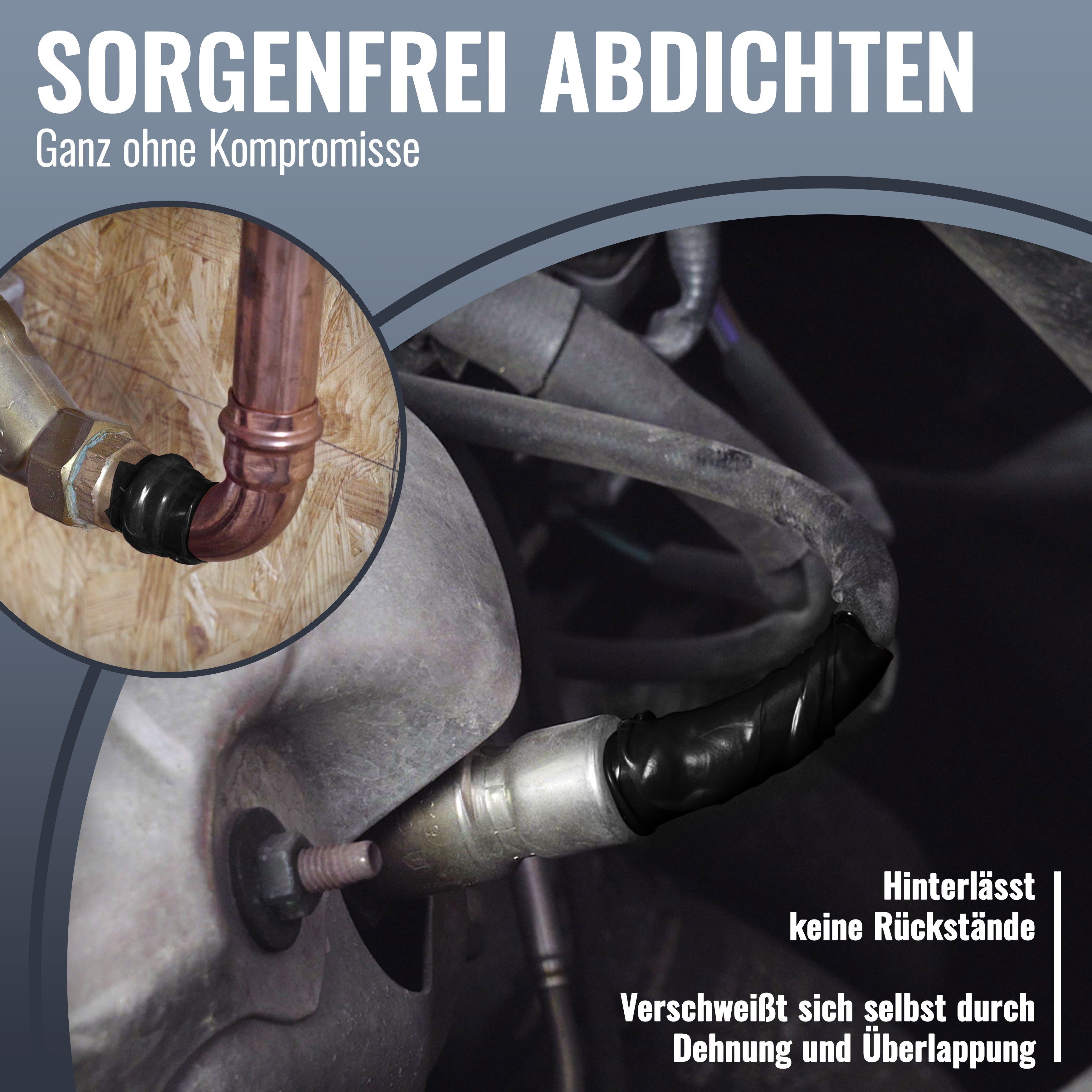 Poppstar Dichtband Selbstverschweißendes Silikonband (zum Reparieren, Isolieren und Abdichten, 1-St., (Strom, Wasser, Luft) zum Umwickeln von Rohren, Kabeln, Sc – Bild 4 von 5