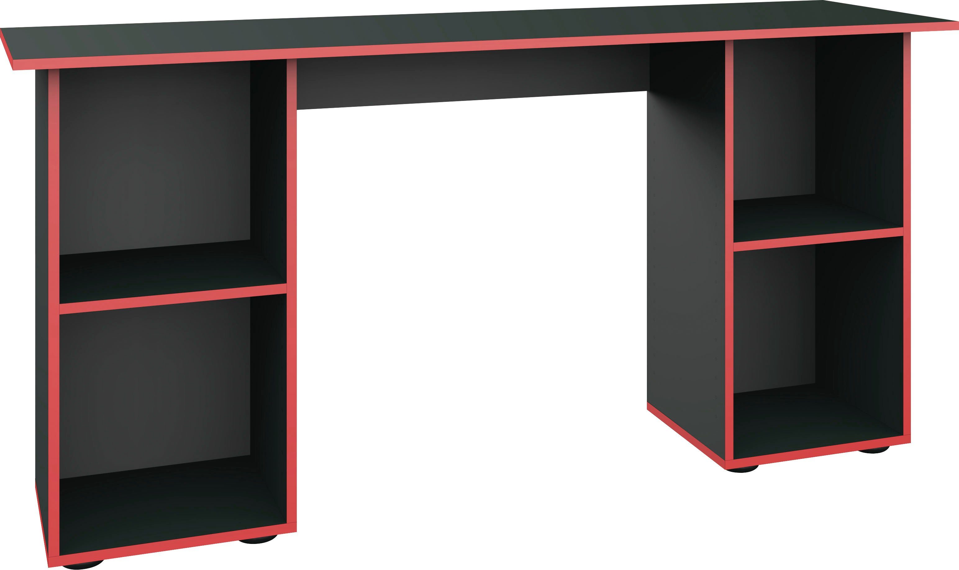 borchardt Möbel schwarz mit Breite viel Kai, Stauraum, Schreibtisch Made matt/Kanten rot 150 cm, Regalschreibtisch Germany | schwarz matt in