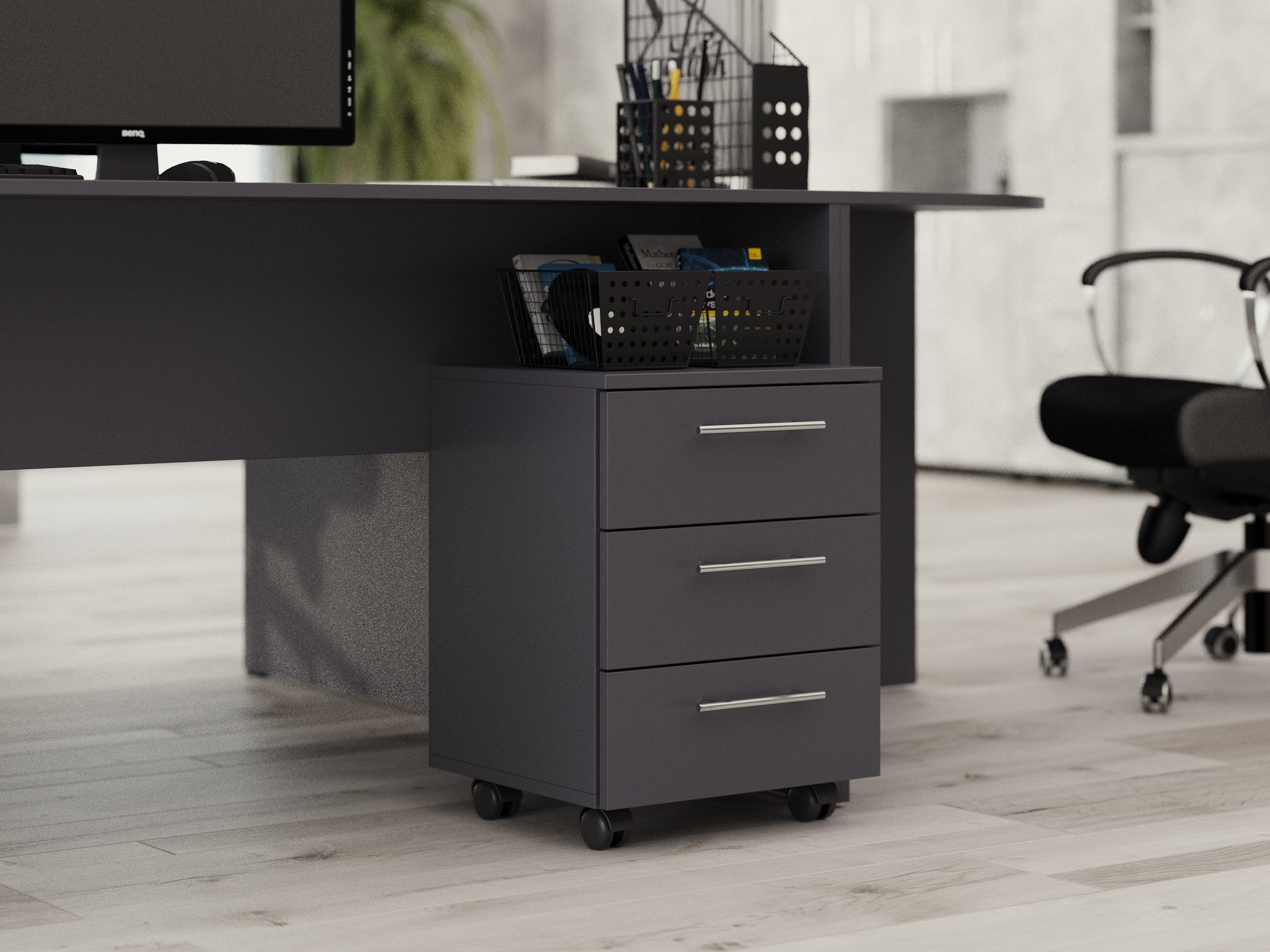 Rodnik Rollcontainer, mit Bremse, 3 Schubladen, für Büro & Home-Office, Schubladenschrank